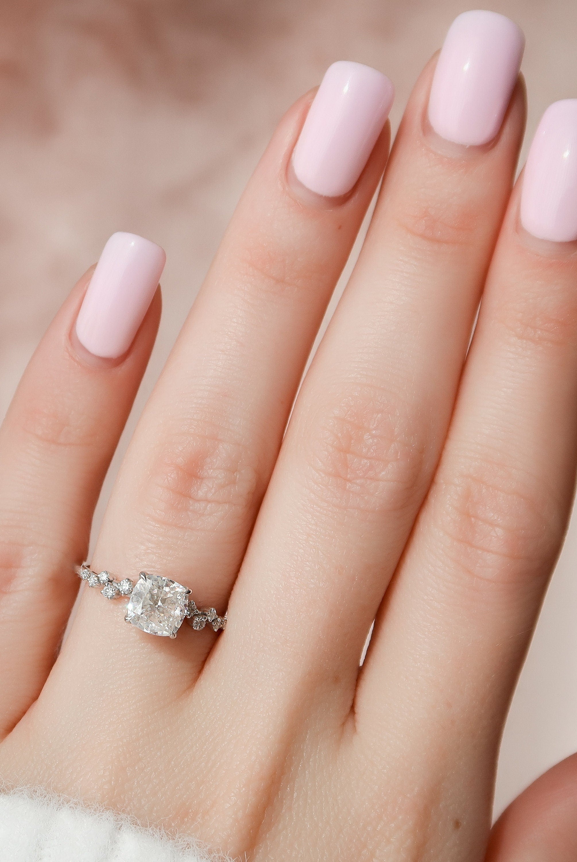 1.50CT Cushion Hidden Halo Moissanite Diamond Cluster Engagement Ring