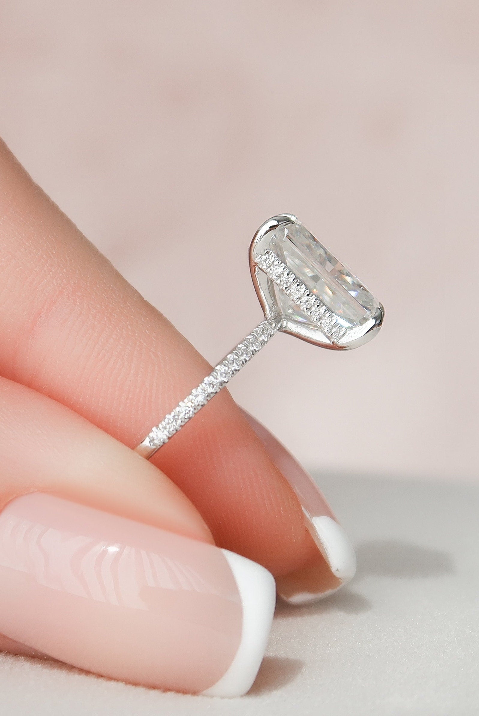 4.50СT Radiant Hidden Halo Moissanite Diamond Pave Engagement Ring