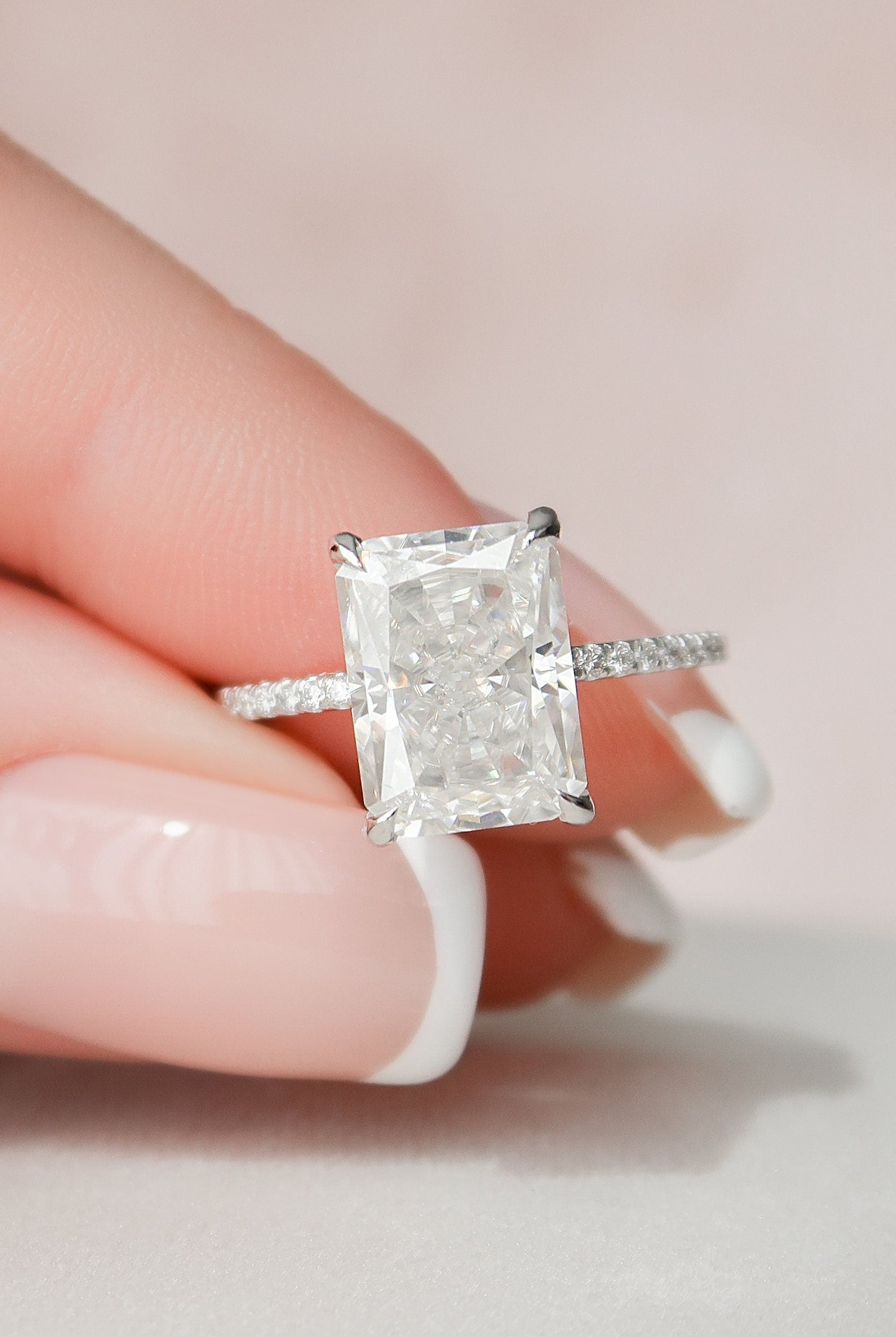 4.50СT Radiant Hidden Halo Moissanite Diamond Pave Engagement Ring