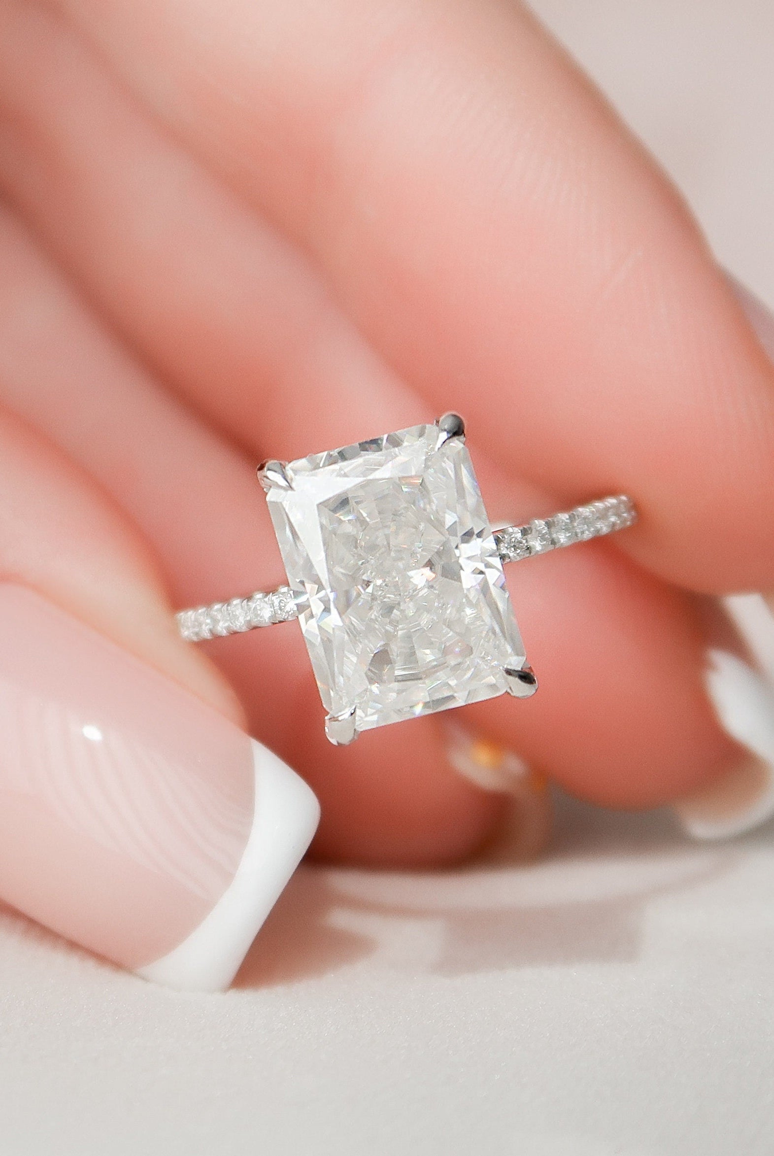 4.50СT Radiant Hidden Halo Moissanite Diamond Pave Engagement Ring