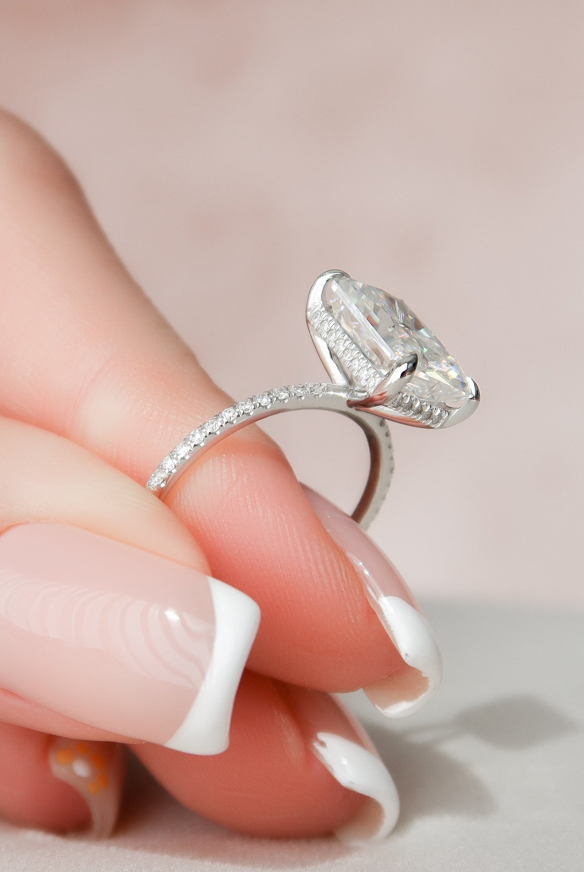 4.50СT Radiant Hidden Halo Moissanite Diamond Pave Engagement Ring