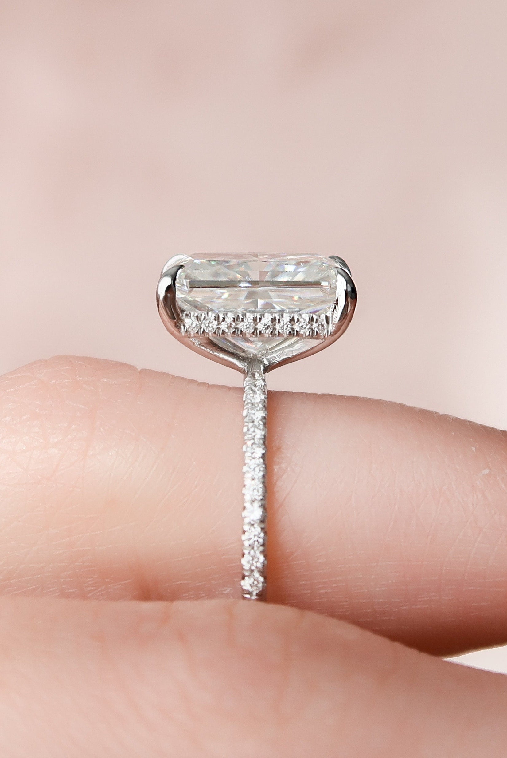4.50СT Radiant Hidden Halo Moissanite Diamond Pave Engagement Ring