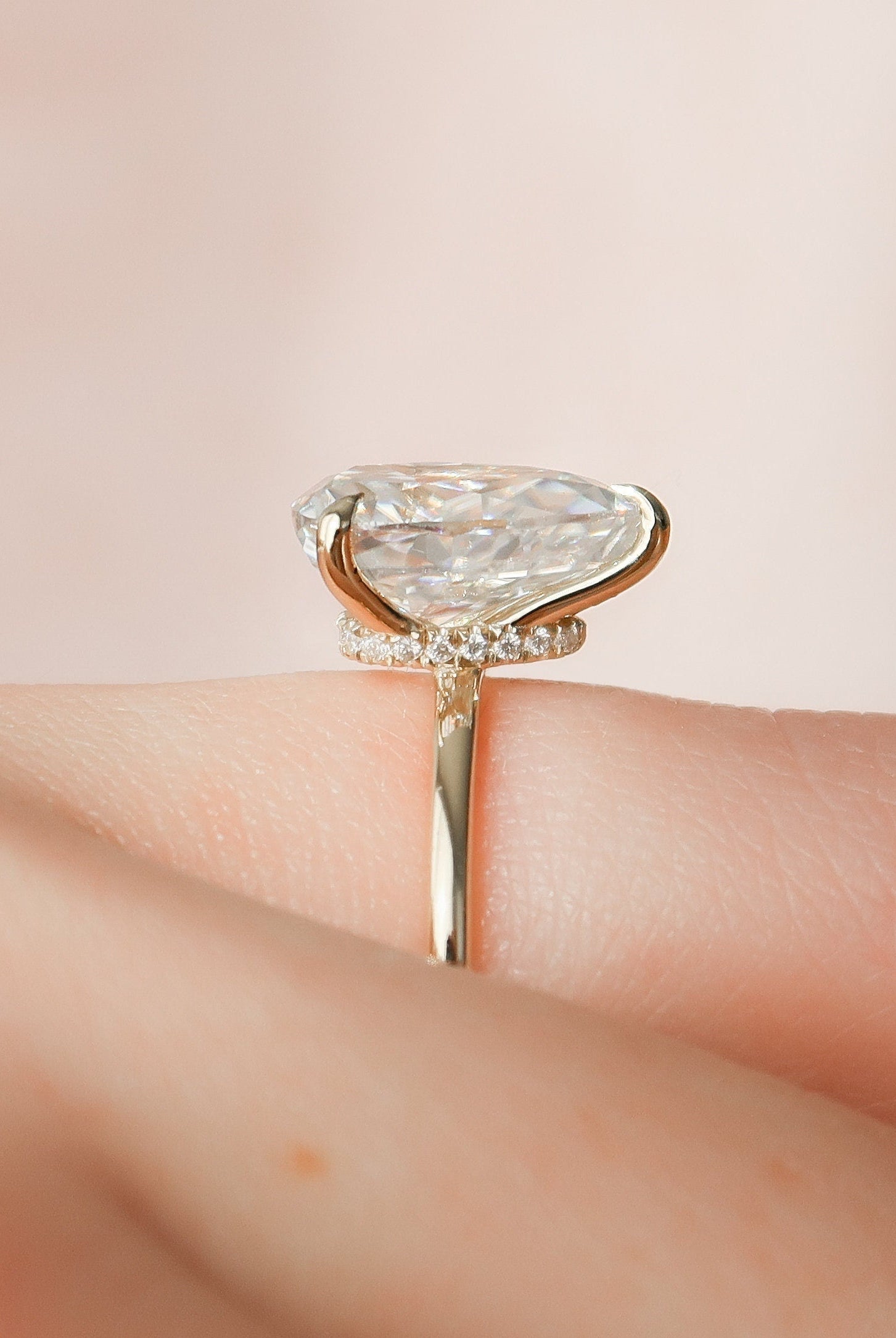 2.0CT Pear Hidden Halo Moissanite Diamond Solitaire Engagement Ring