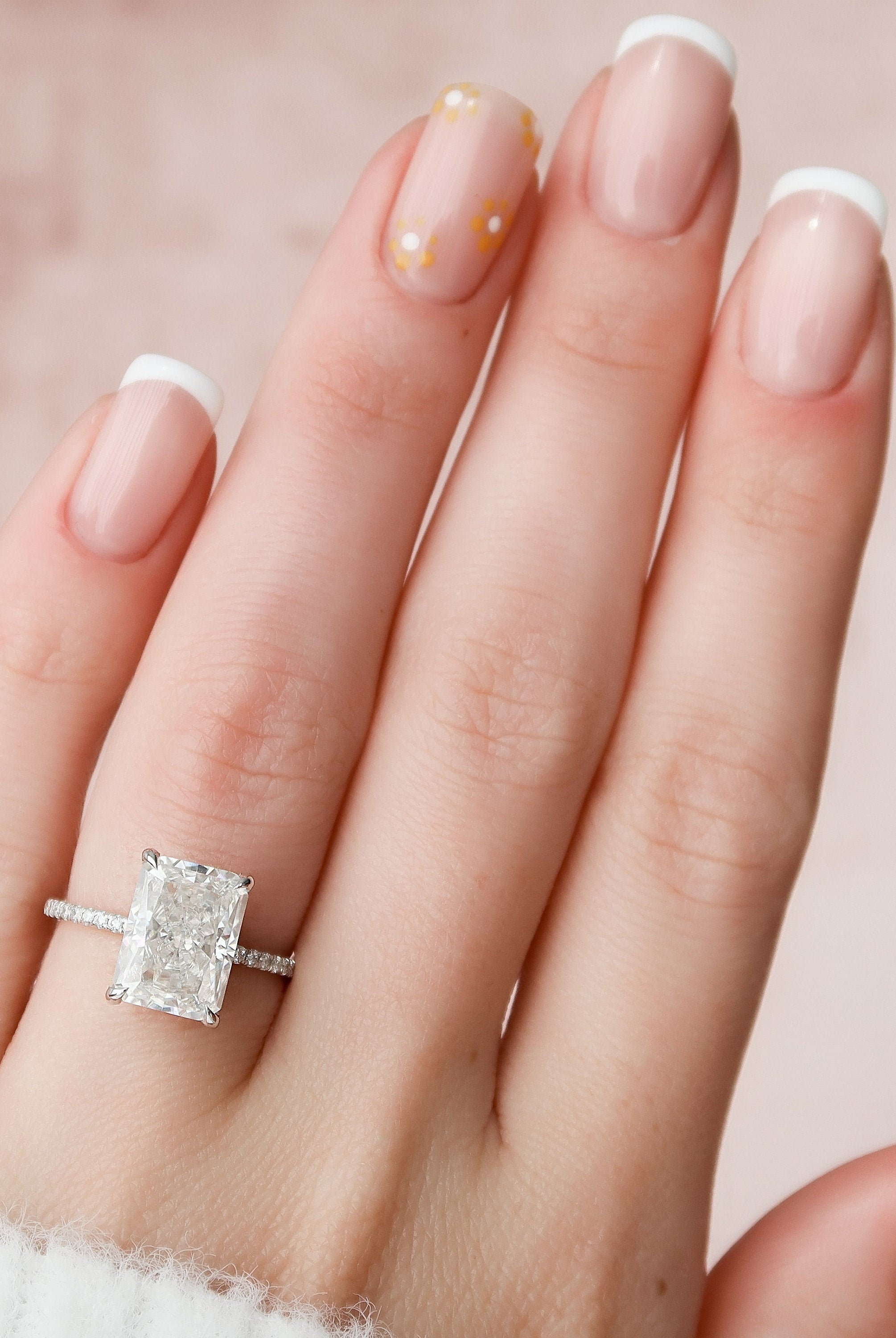 4.50СT Radiant Hidden Halo Moissanite Diamond Pave Engagement Ring
