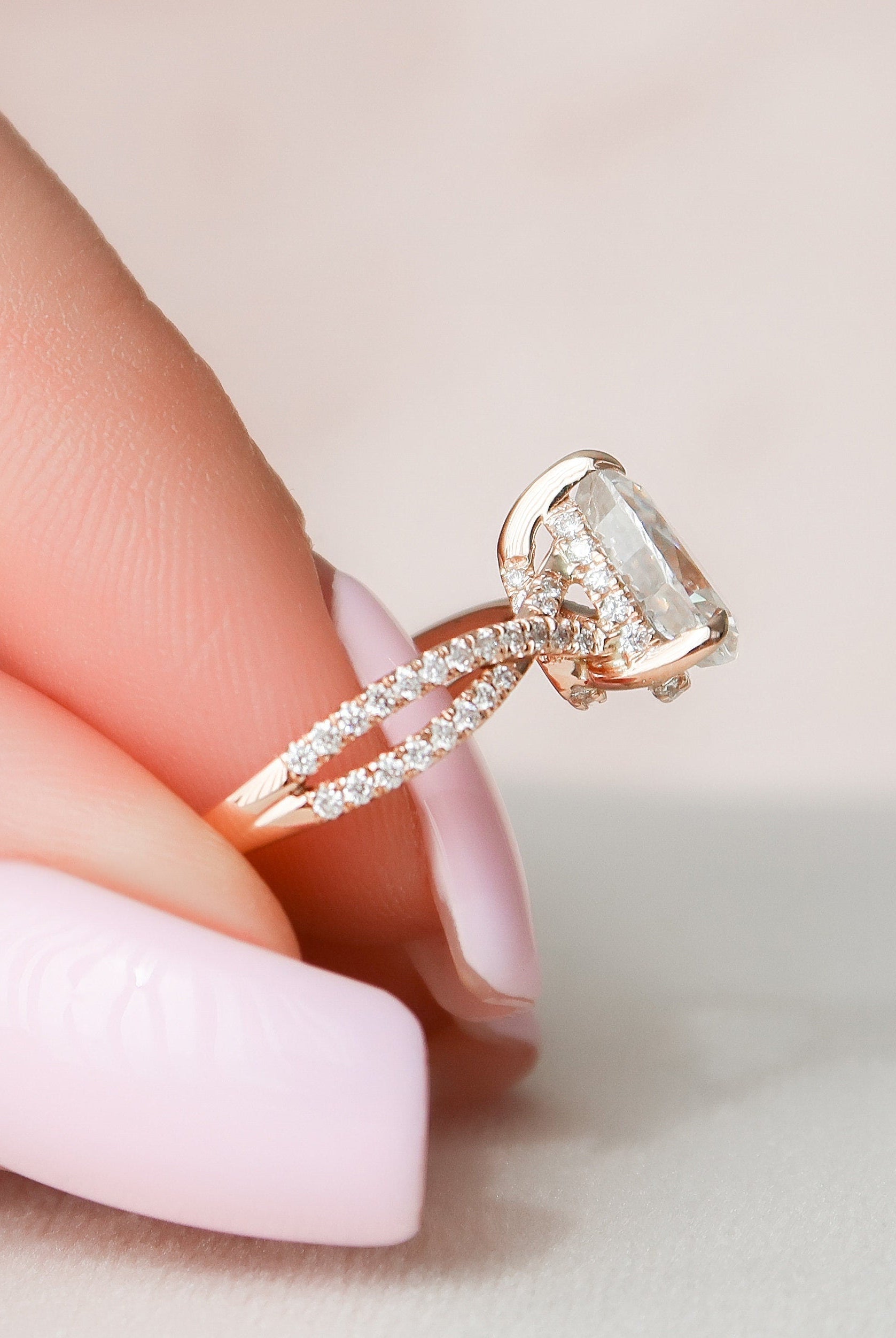 1.0CT Pear Split Shank Moissanite Diamond Hidden Halo Engagement Ring