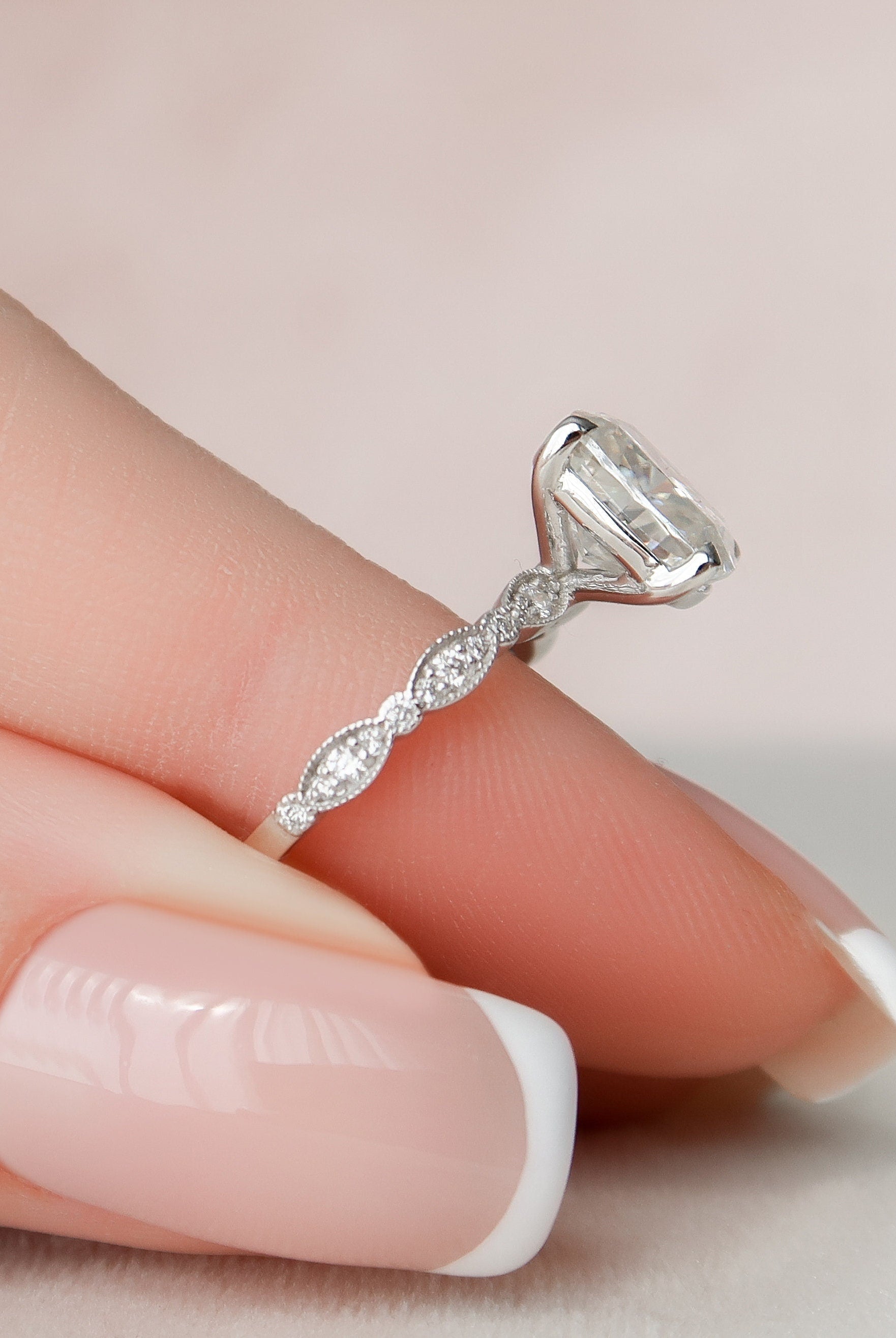 2.50CT Elongated Cushion Moissanite Diamond Vintage Pave Engagement Ring