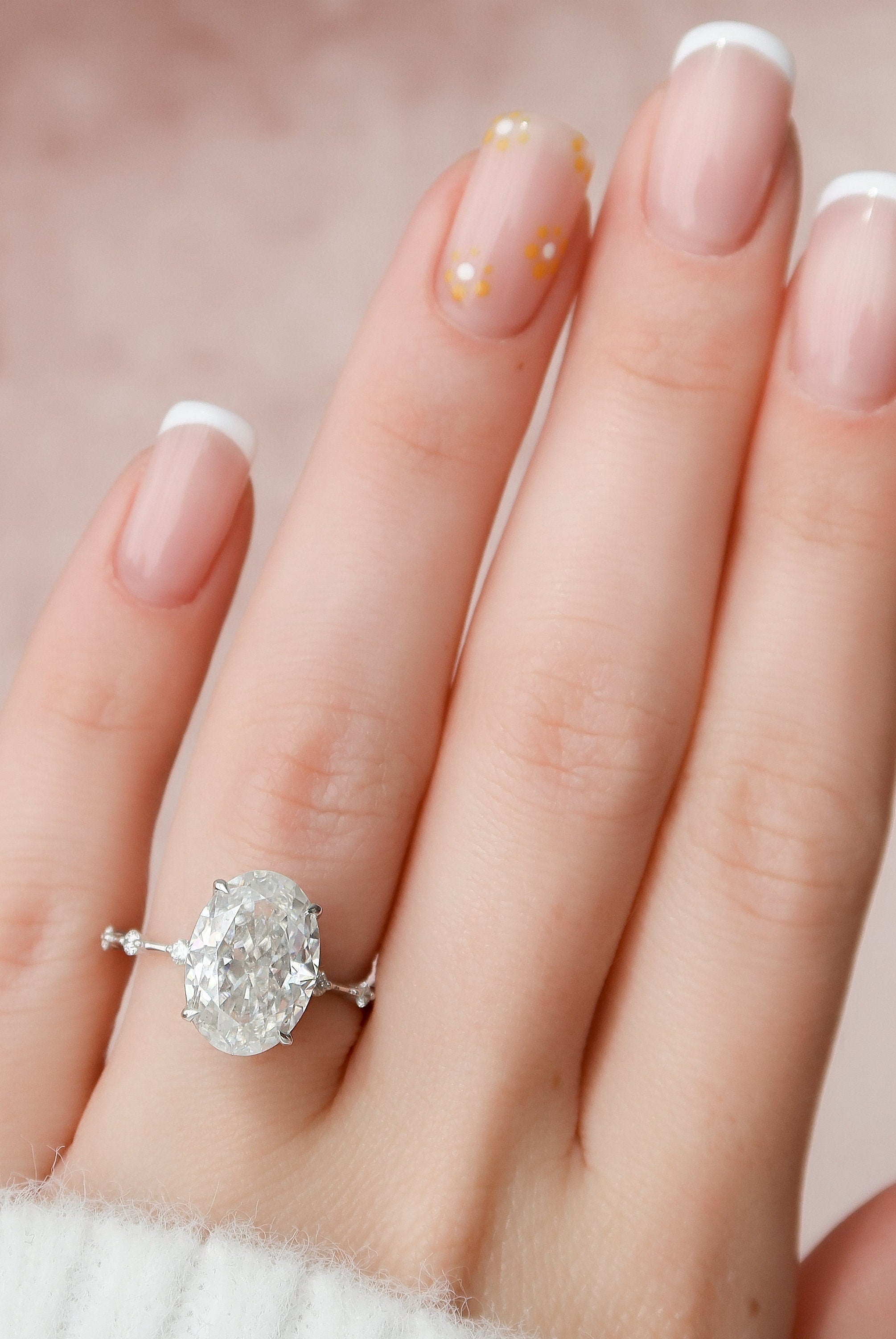 5.0CT Oval Petite Pave Moissanite Diamond Engagement Ring For Women