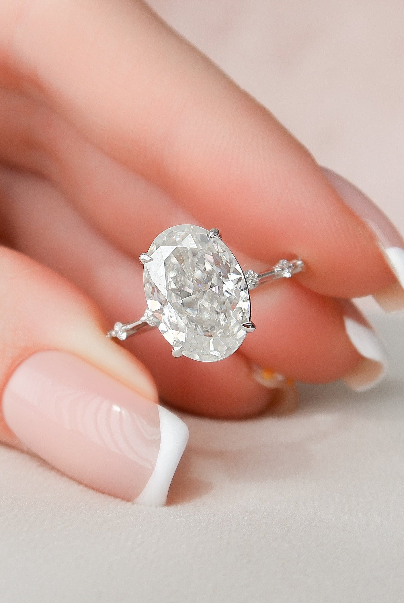 5.0CT Oval Petite Pave Moissanite Diamond Engagement Ring For Women