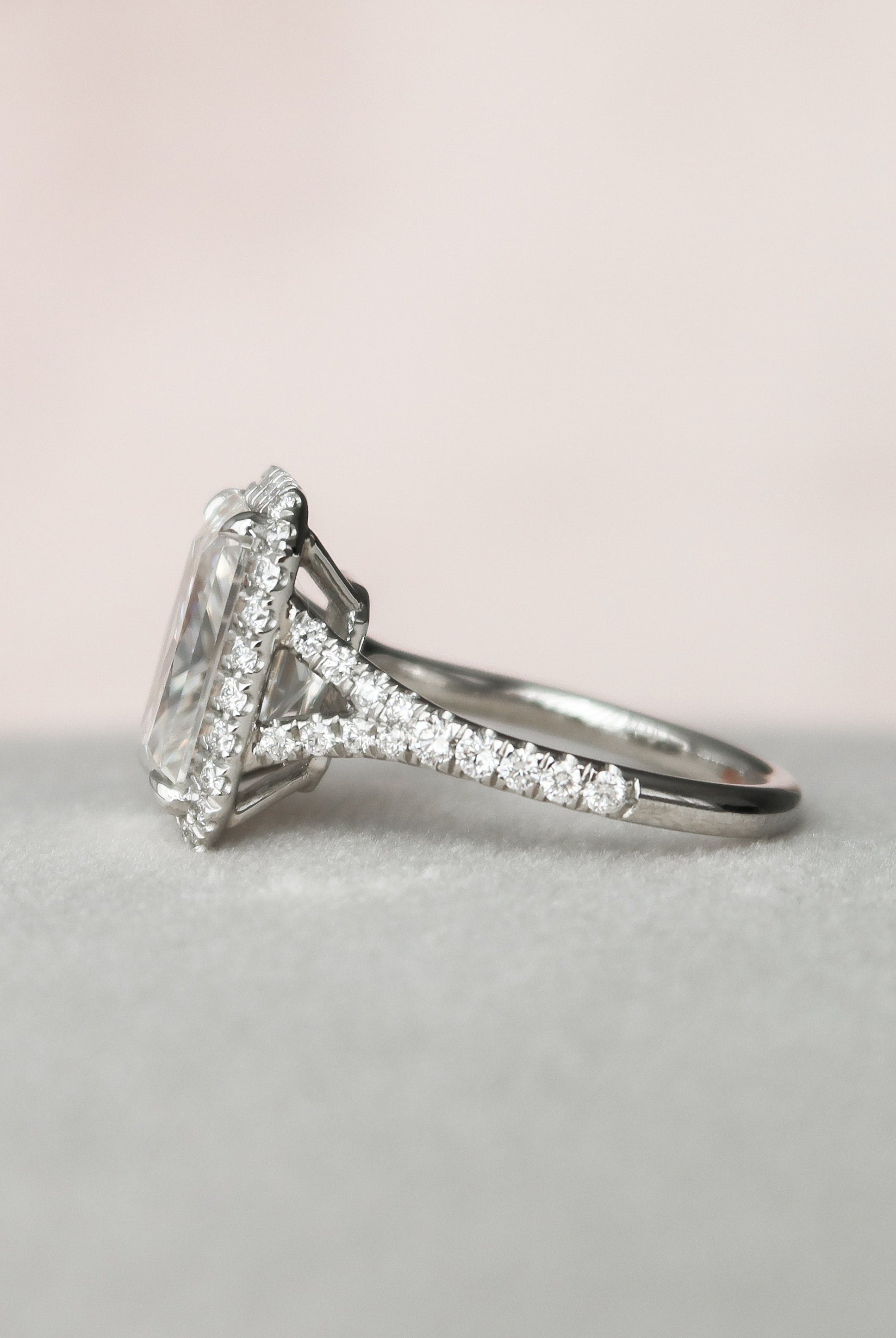 5.50CT Radiant Halo Moissanite Diamond Split Shank Engagement Ring