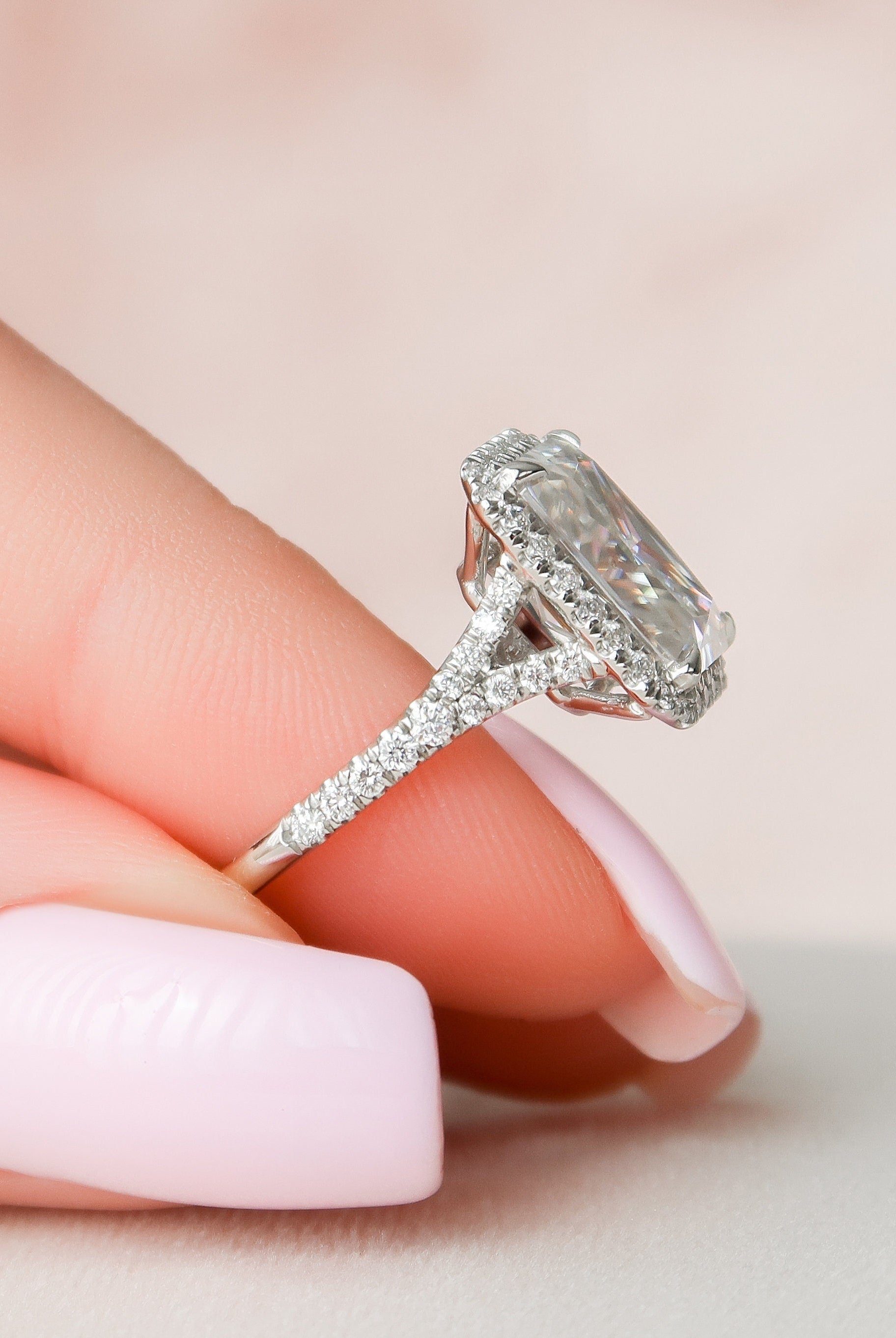 5.50CT Radiant Halo Moissanite Diamond Split Shank Engagement Ring