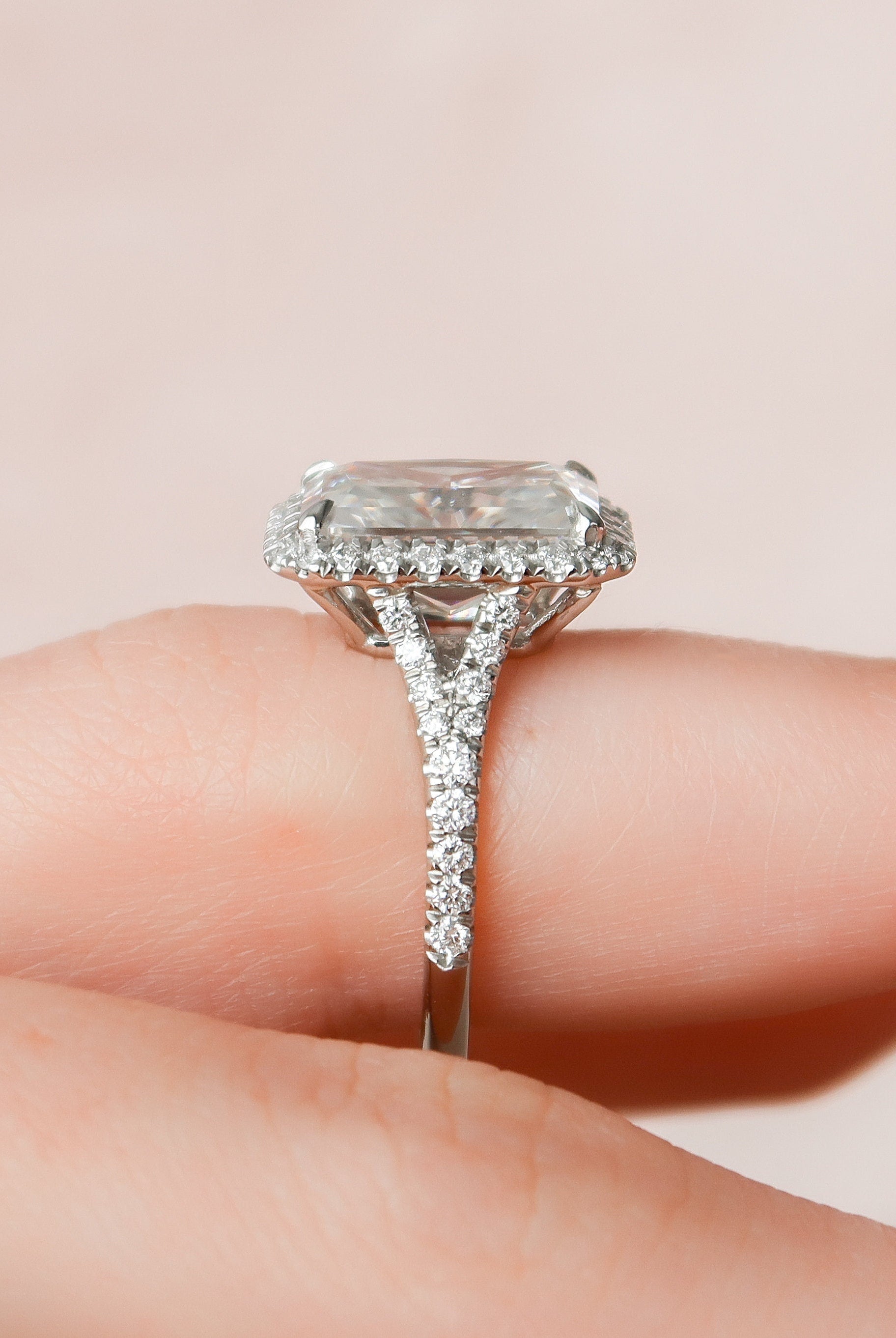 5.50CT Radiant Halo Moissanite Diamond Split Shank Engagement Ring