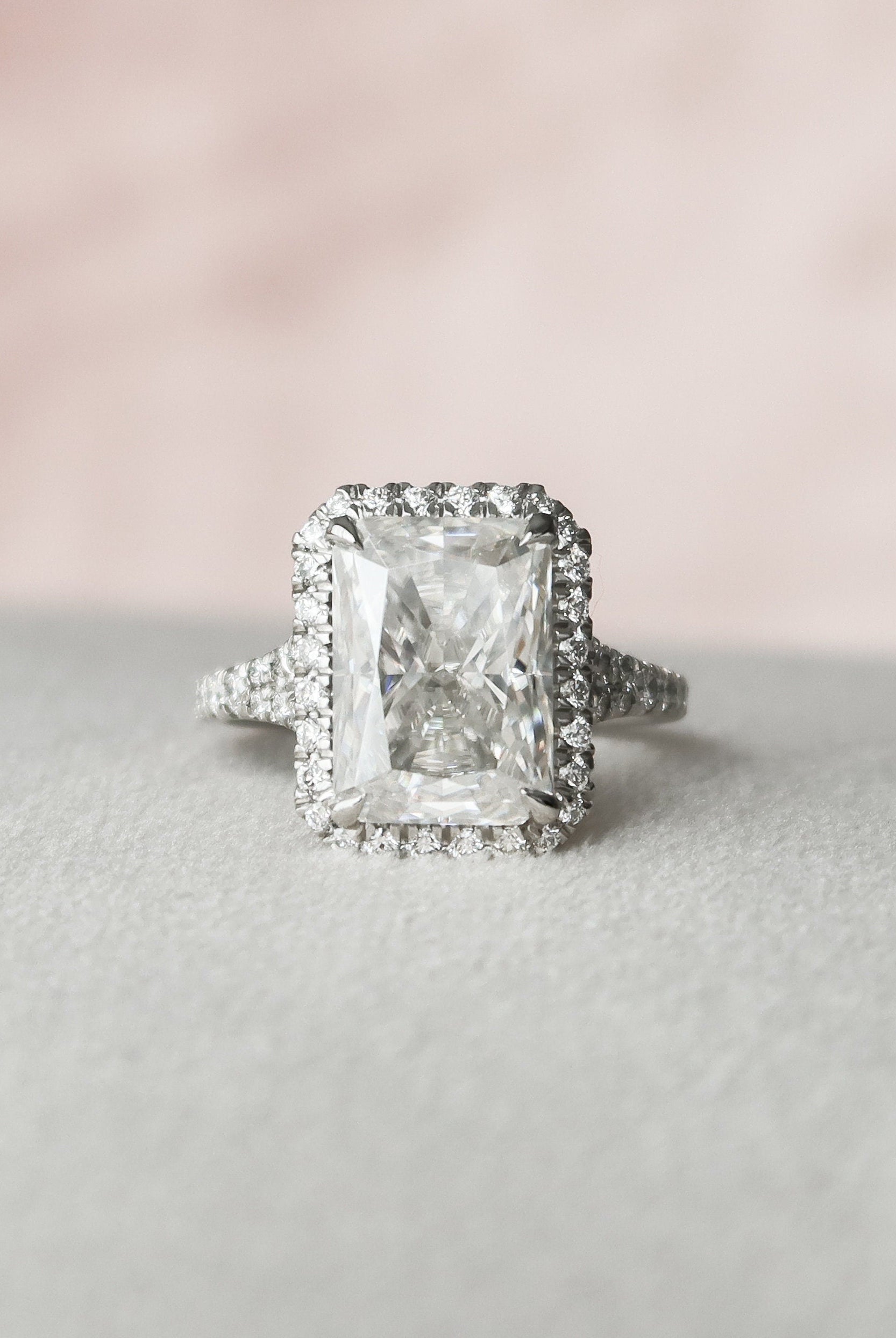 5.50CT Radiant Halo Moissanite Diamond Split Shank Engagement Ring