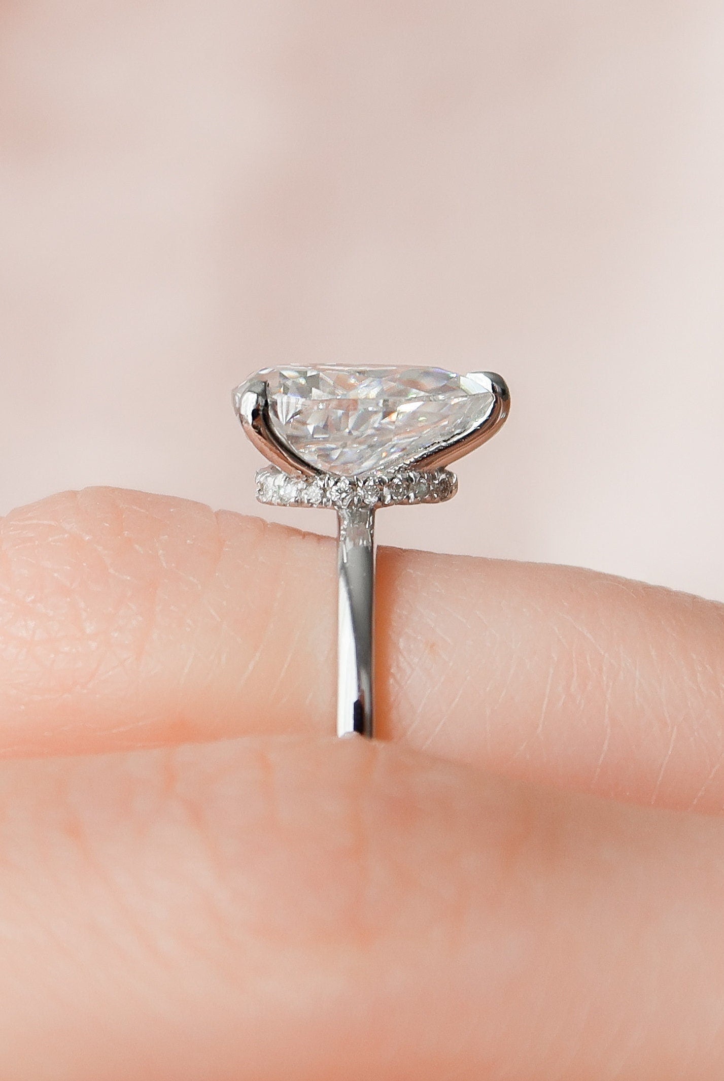 1.50CT Pear Solitaire Moissanite Diamond Hidden Halo Engagement Ring