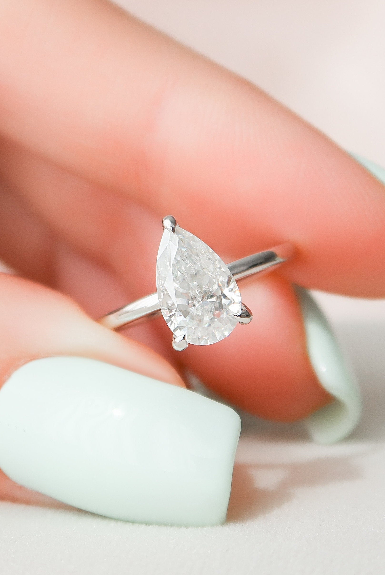 1.50CT Pear Solitaire Moissanite Diamond Hidden Halo Engagement Ring