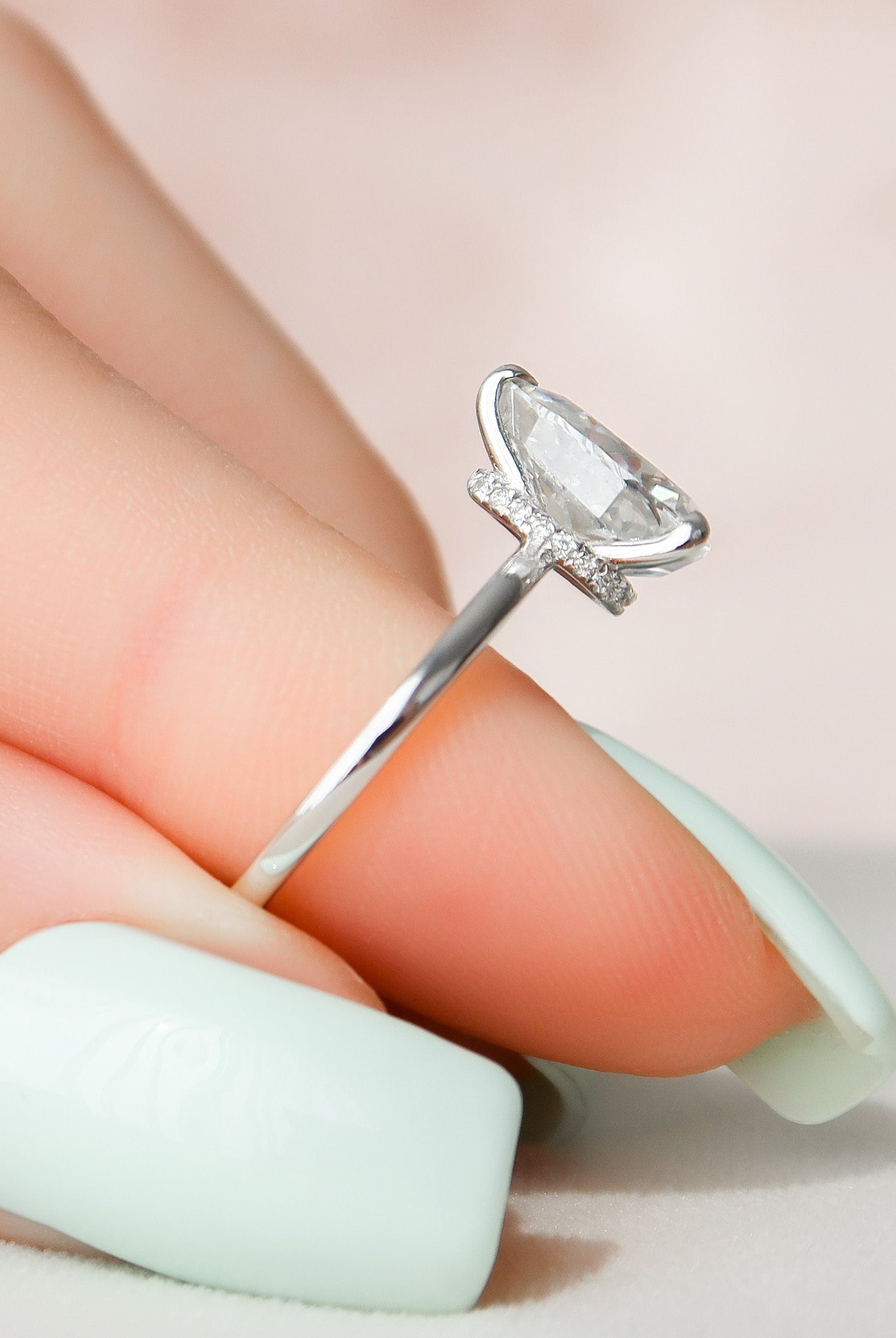 1.50CT Pear Solitaire Moissanite Diamond Hidden Halo Engagement Ring