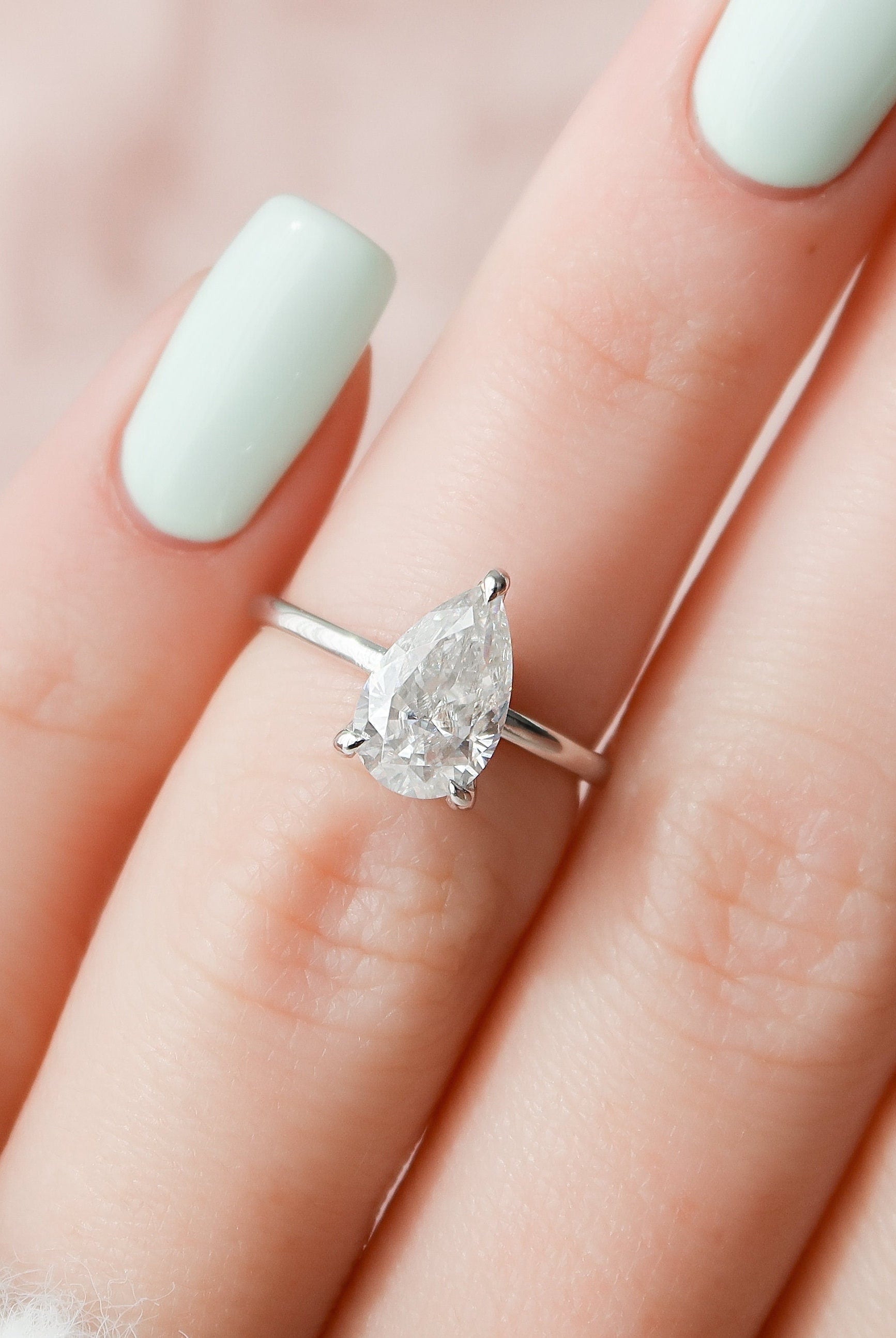 1.50CT Pear Solitaire Moissanite Diamond Hidden Halo Engagement Ring