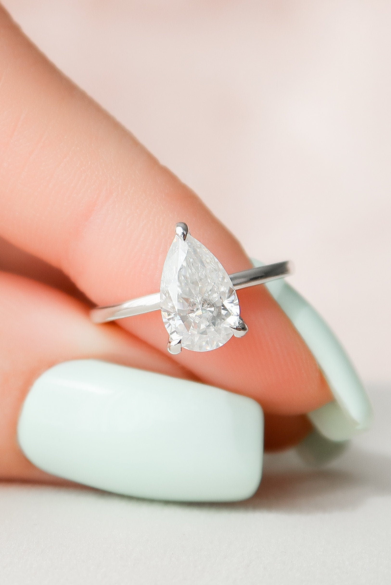 1.50CT Pear Solitaire Moissanite Diamond Hidden Halo Engagement Ring