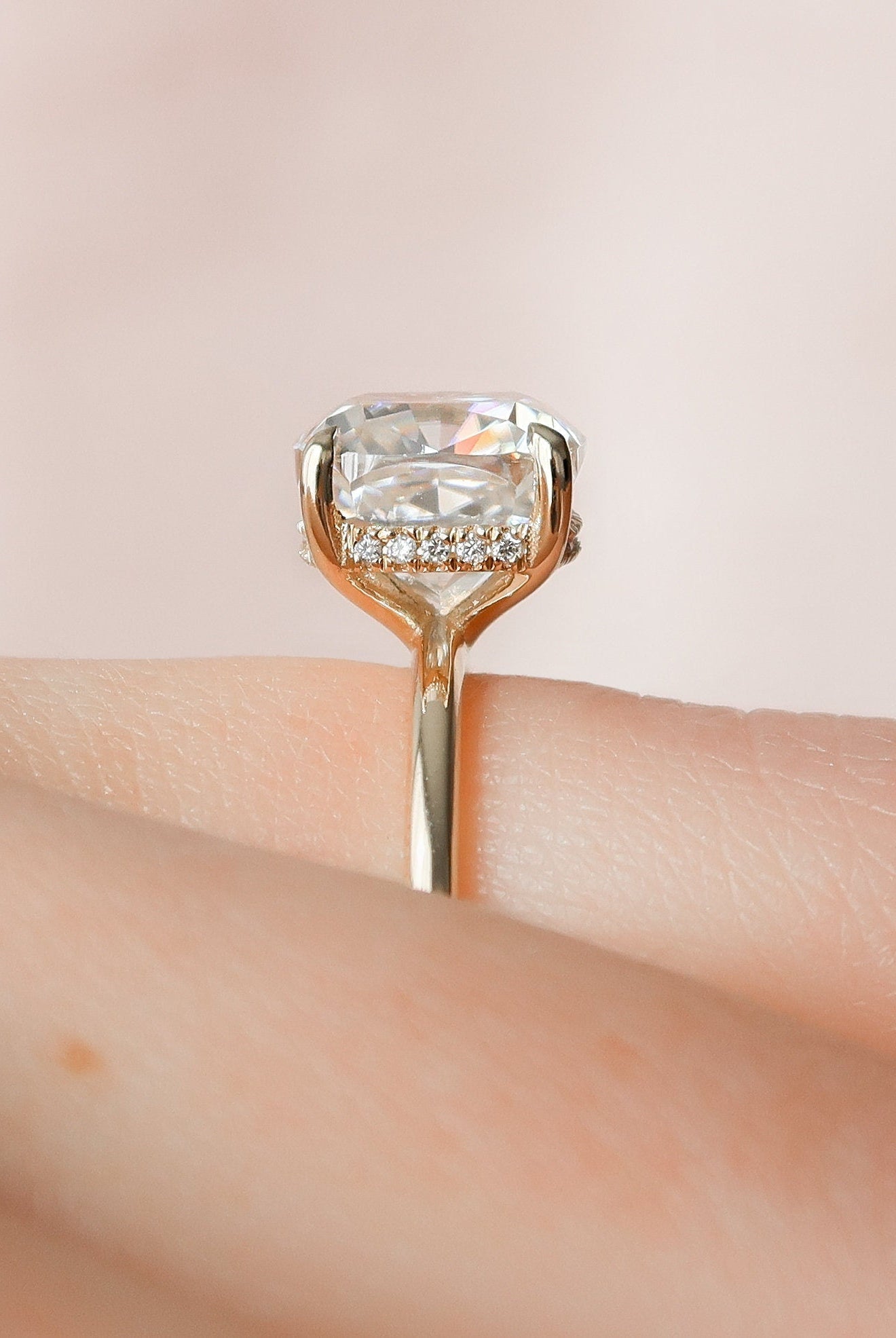 3.50CT Cushion Hidden Halo Moissanite Diamond Solitaire Engagement Ring In Solid Gold