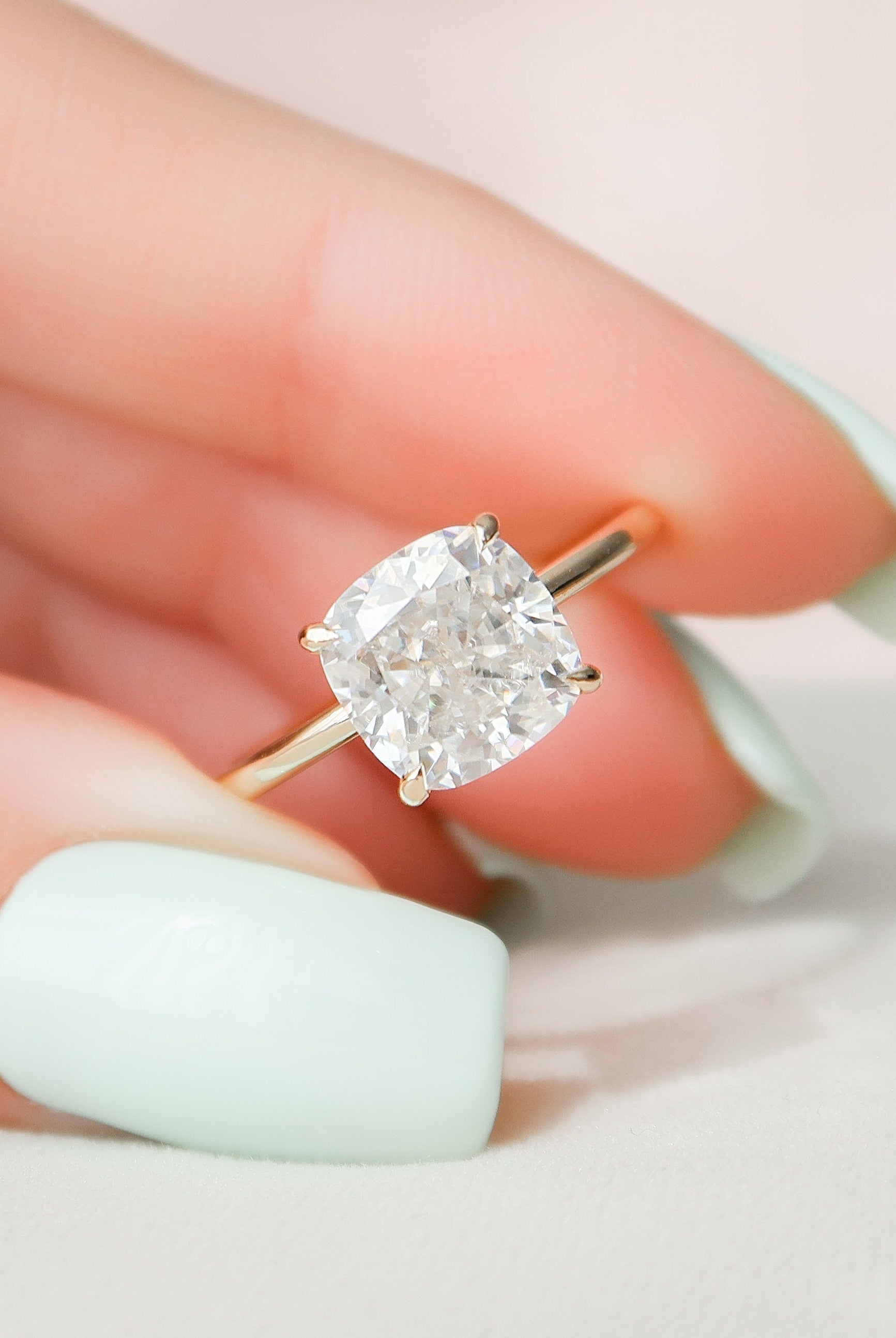 3.50CT Cushion Hidden Halo Moissanite Diamond Solitaire Engagement Ring In Solid Gold