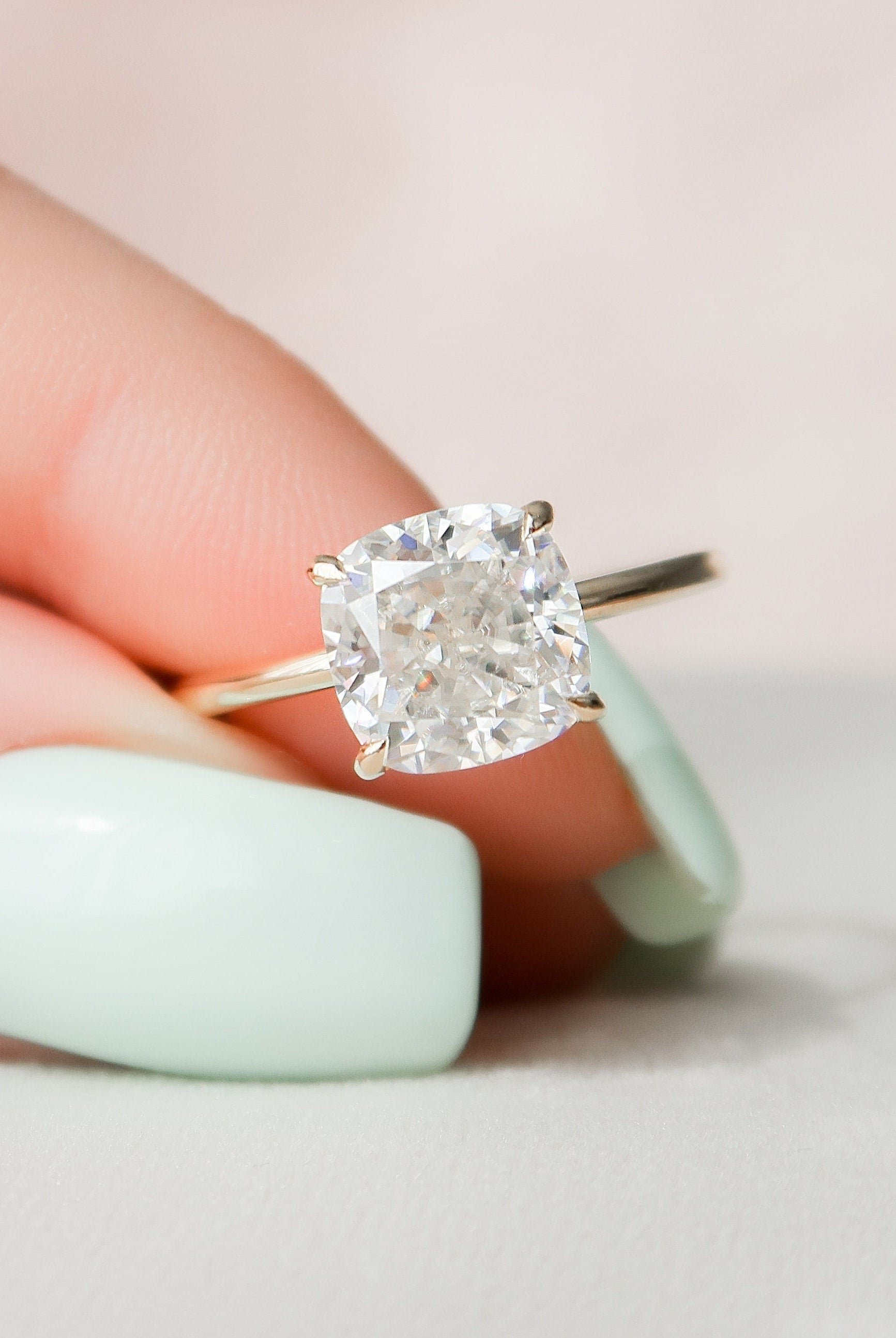 3.50CT Cushion Hidden Halo Moissanite Diamond Solitaire Engagement Ring In Solid Gold
