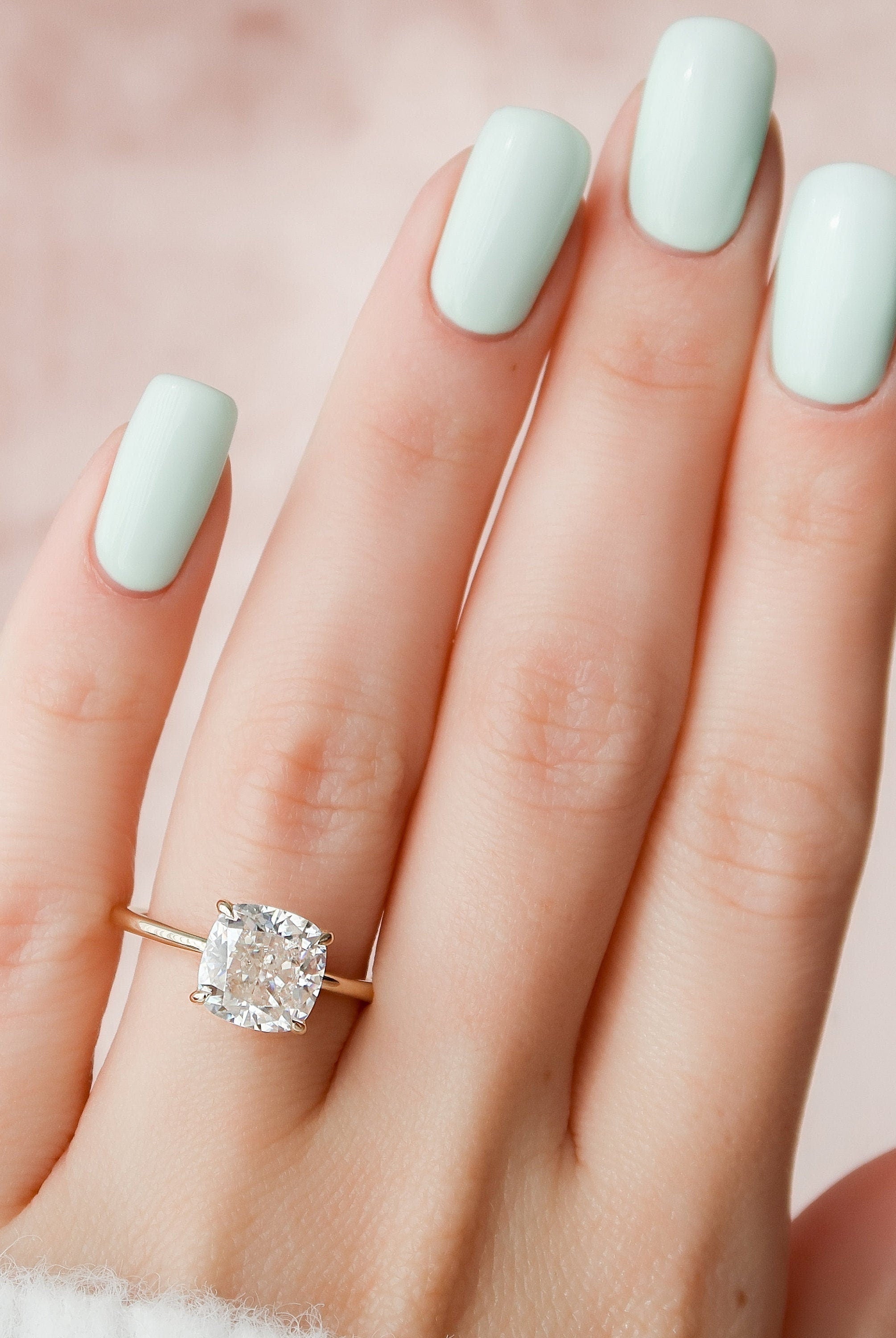 3.50CT Cushion Hidden Halo Moissanite Diamond Solitaire Engagement Ring In Solid Gold