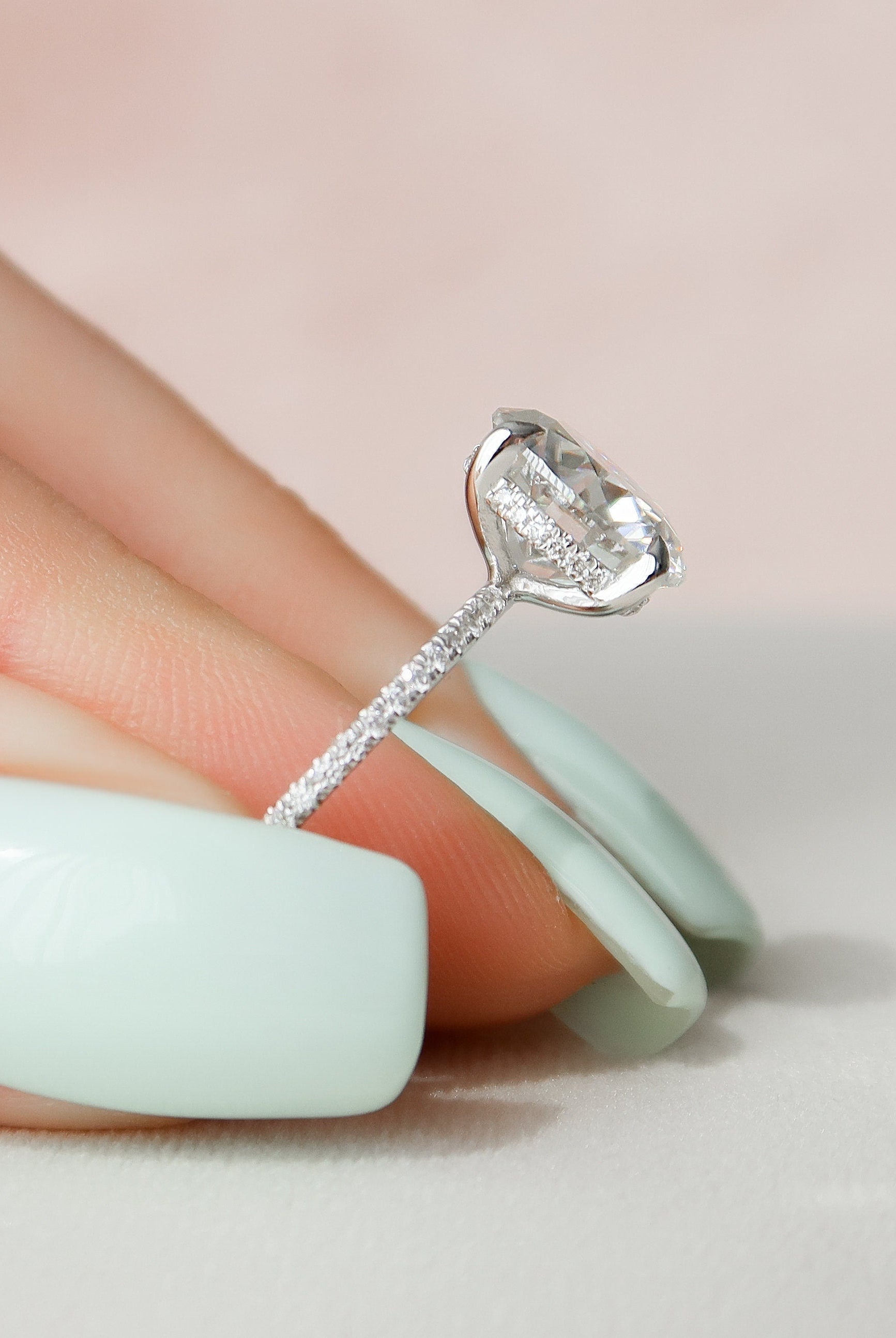 3.50CT Round Pave Moissanite Diamond Hidden Halo Engagement Ring