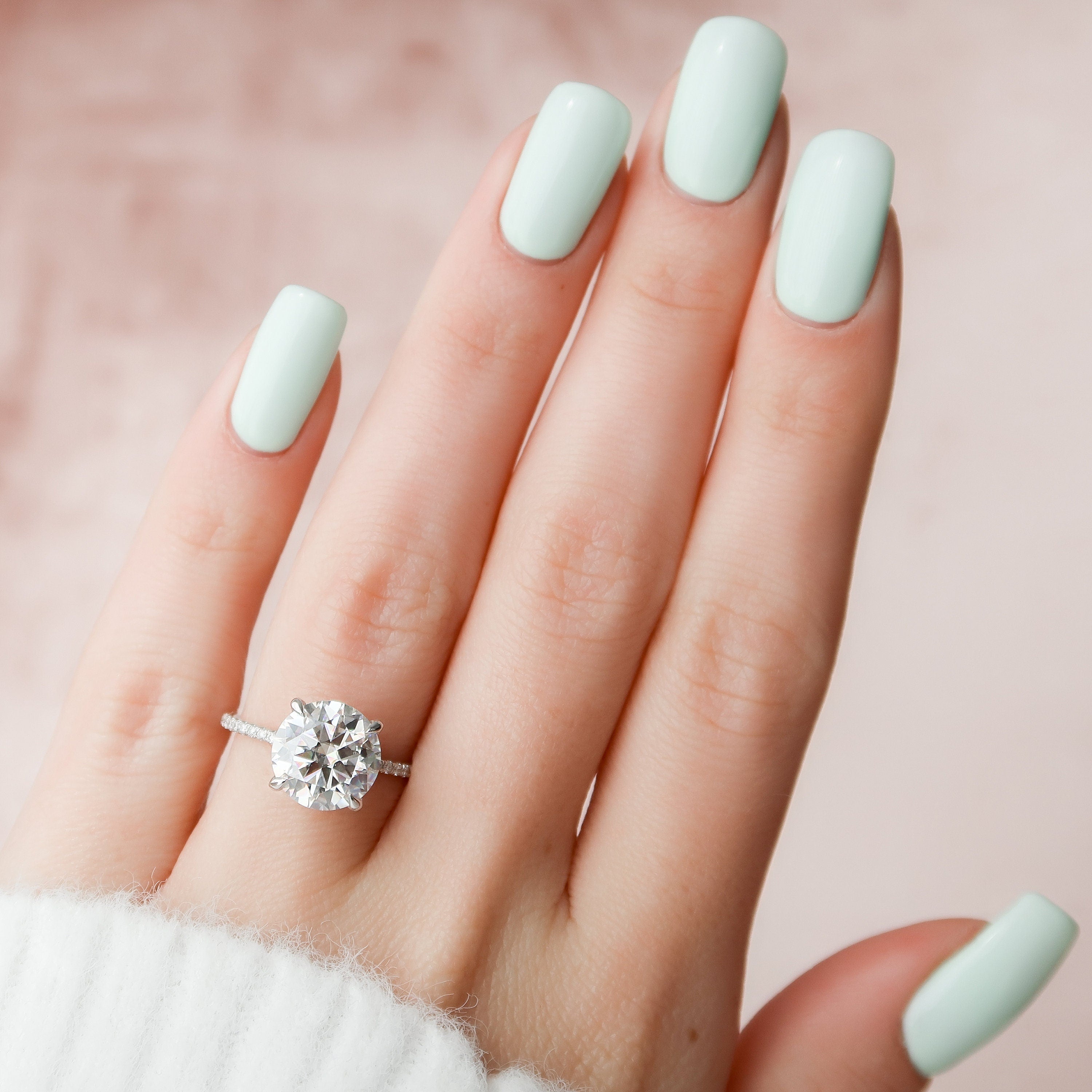 3.50CT Round Pave Moissanite Diamond Hidden Halo Engagement Ring