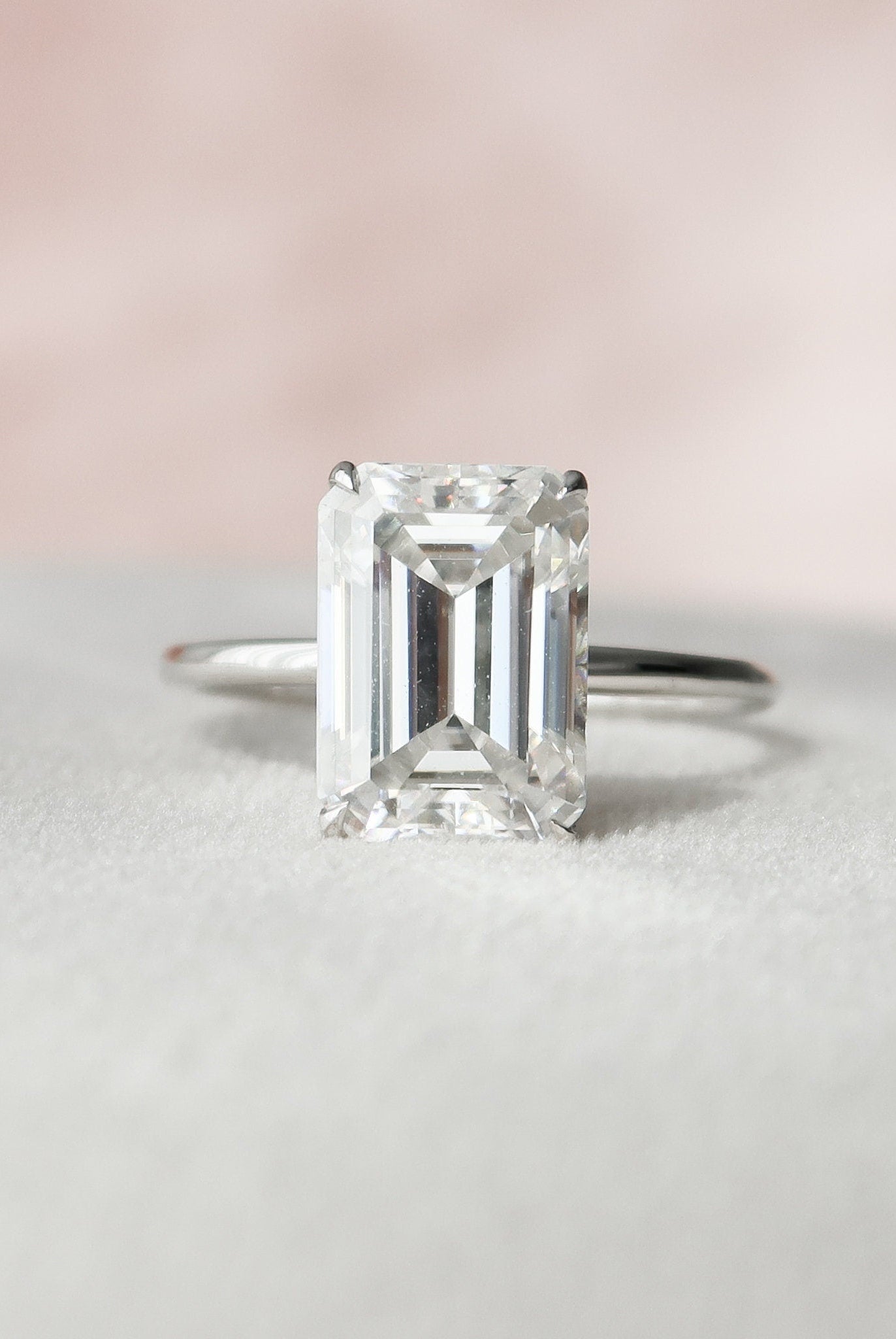 4.50CT Emerald Cut Hidden Halo Moissanite Diamond Open Setting Engagement Ring