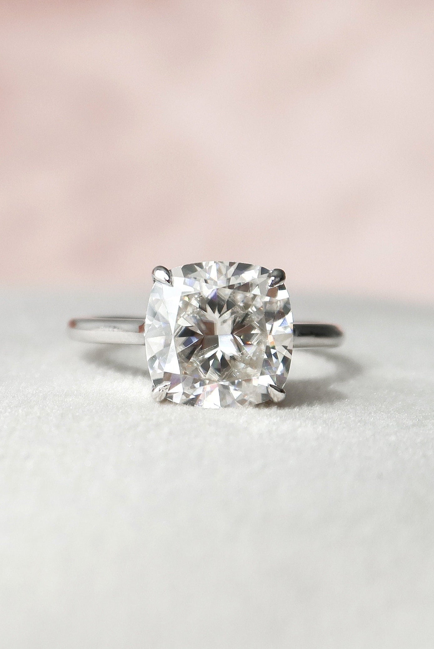 4.0CT Cathedral Set Cushion Moissanite Diamond Hidden Halo Engagement Ring