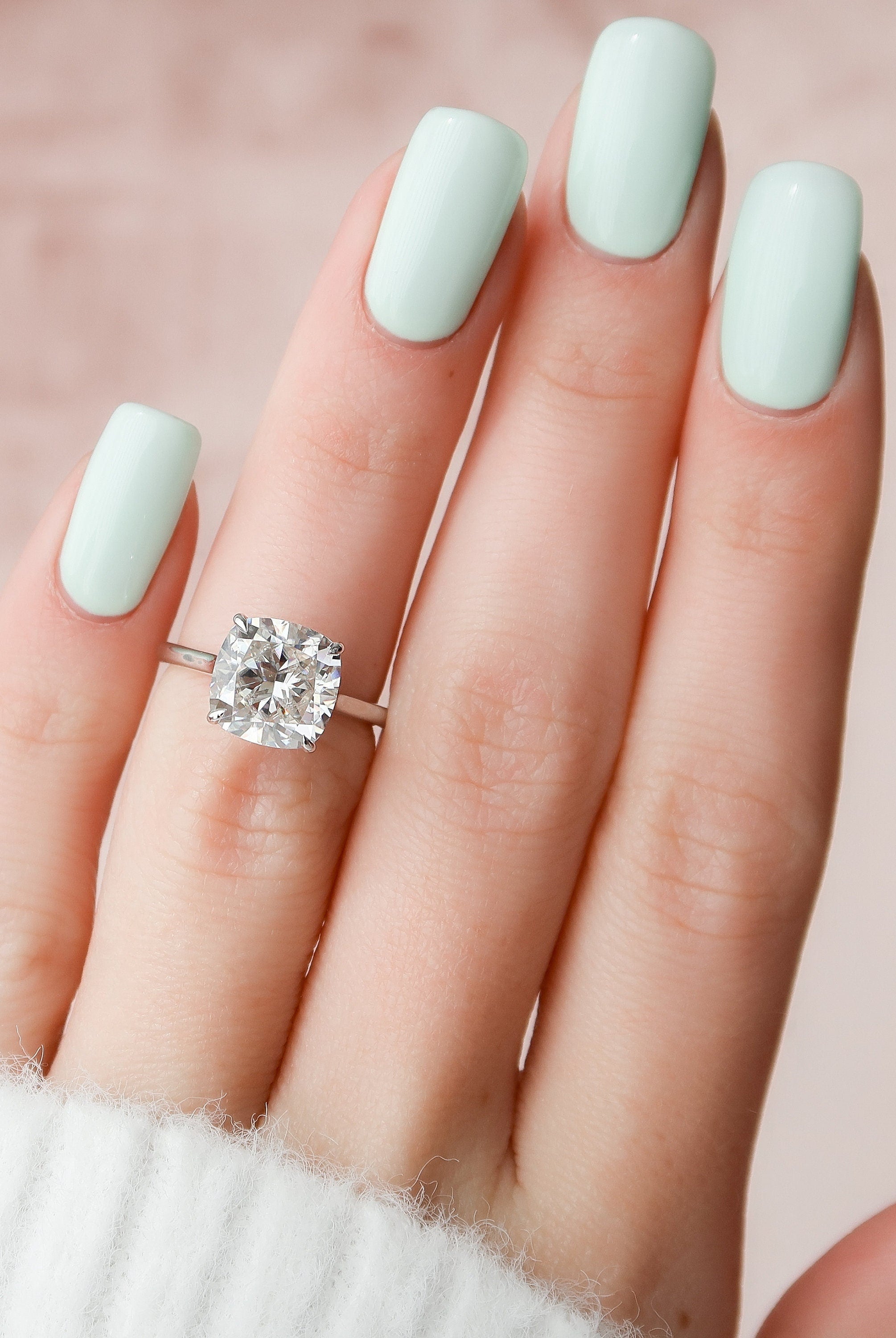 4.0CT Cathedral Set Cushion Moissanite Diamond Hidden Halo Engagement Ring