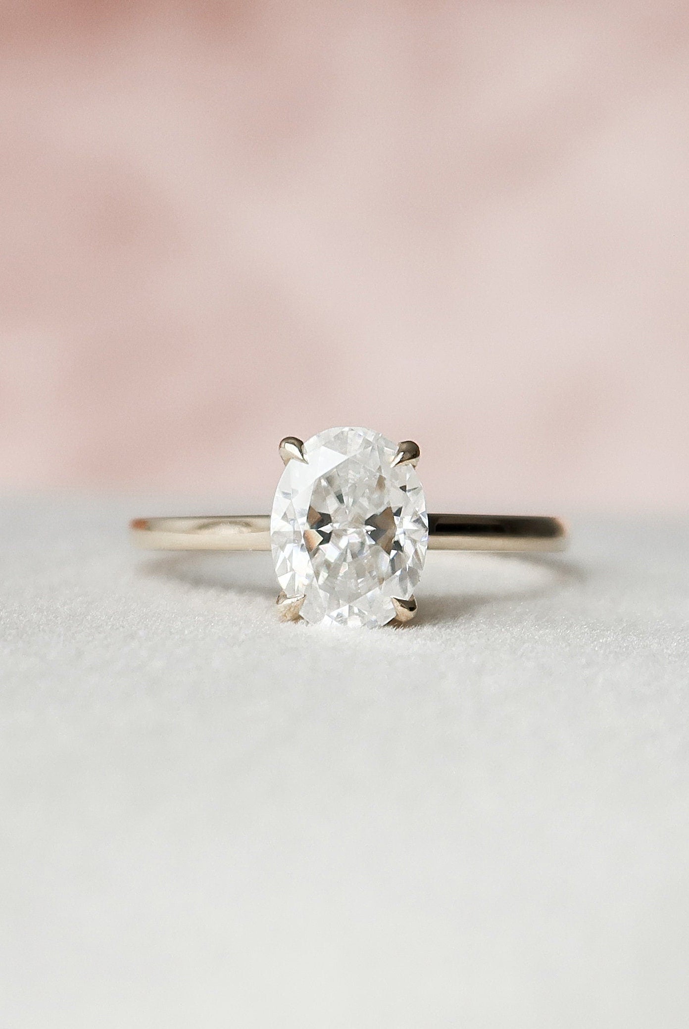 1.5CT Cathedral Set Oval Moissanite Diamond Hidden Halo Engagement Ring
