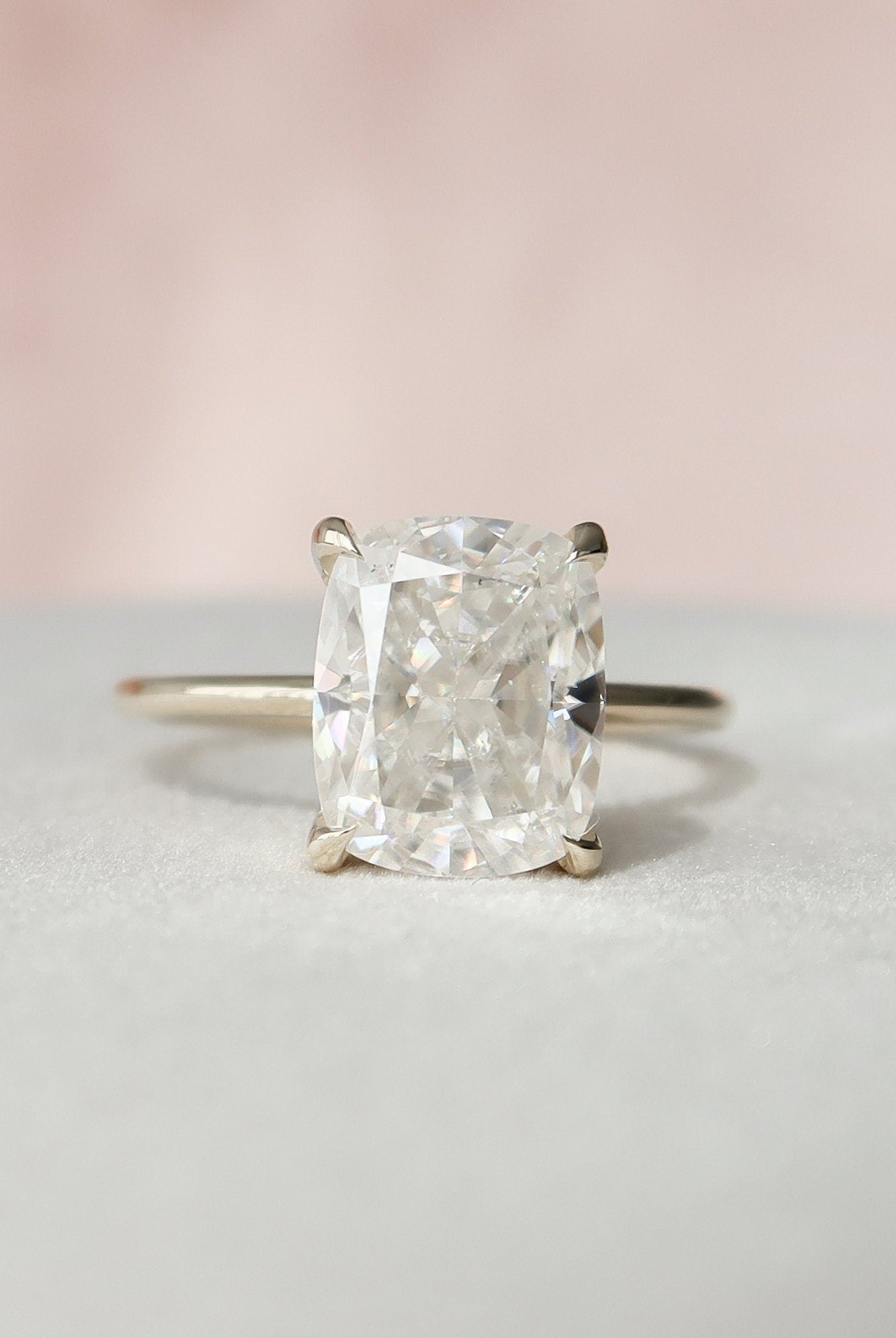 4.50CT Elongated Cushion Solitaire Moissanite Diamond Hidden Halo Engagement Ring