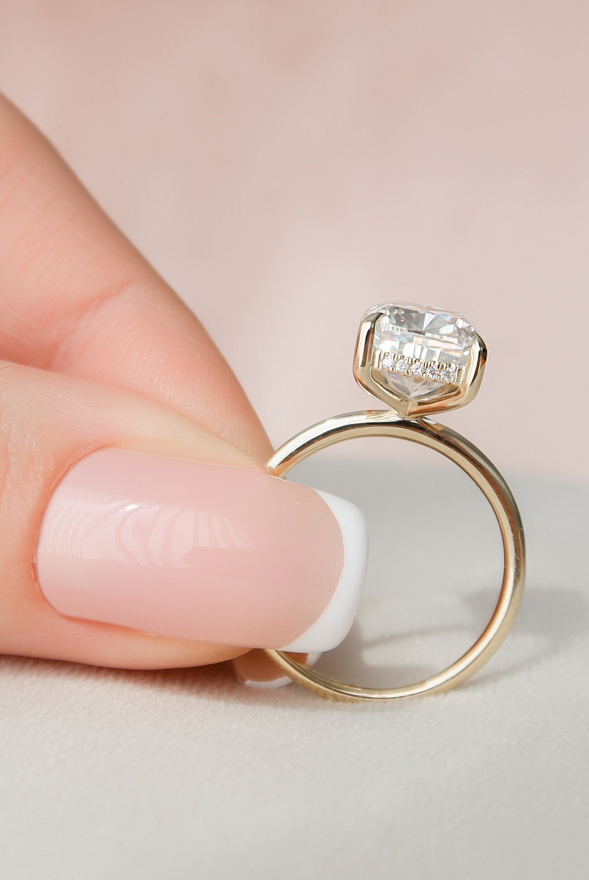 4.50CT Elongated Cushion Solitaire Moissanite Diamond Hidden Halo Engagement Ring