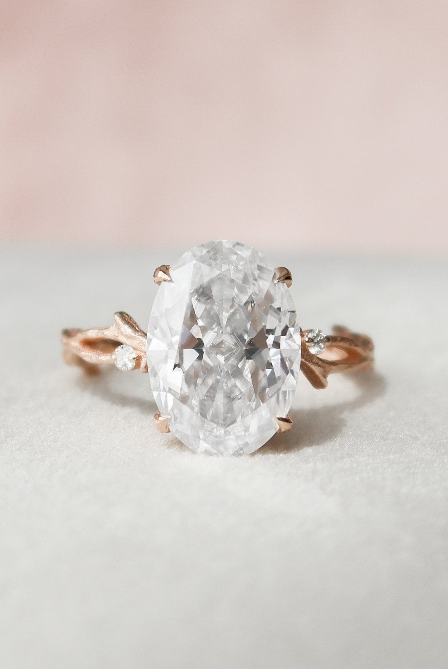 4.0CT Oval Twig Moissanite Diamond Engagement Ring For Women