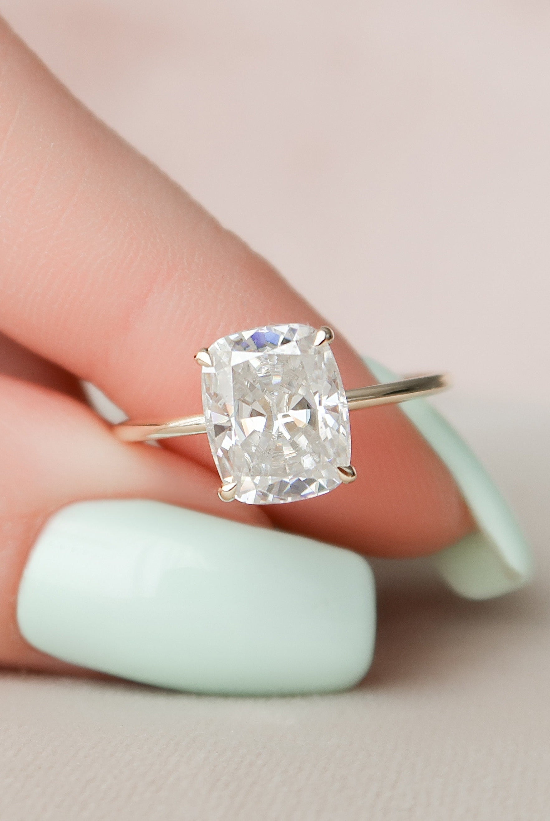 4.0CT Elongated Cushion Hidden Halo Moissanite Diamond Two Tone Engagement Ring