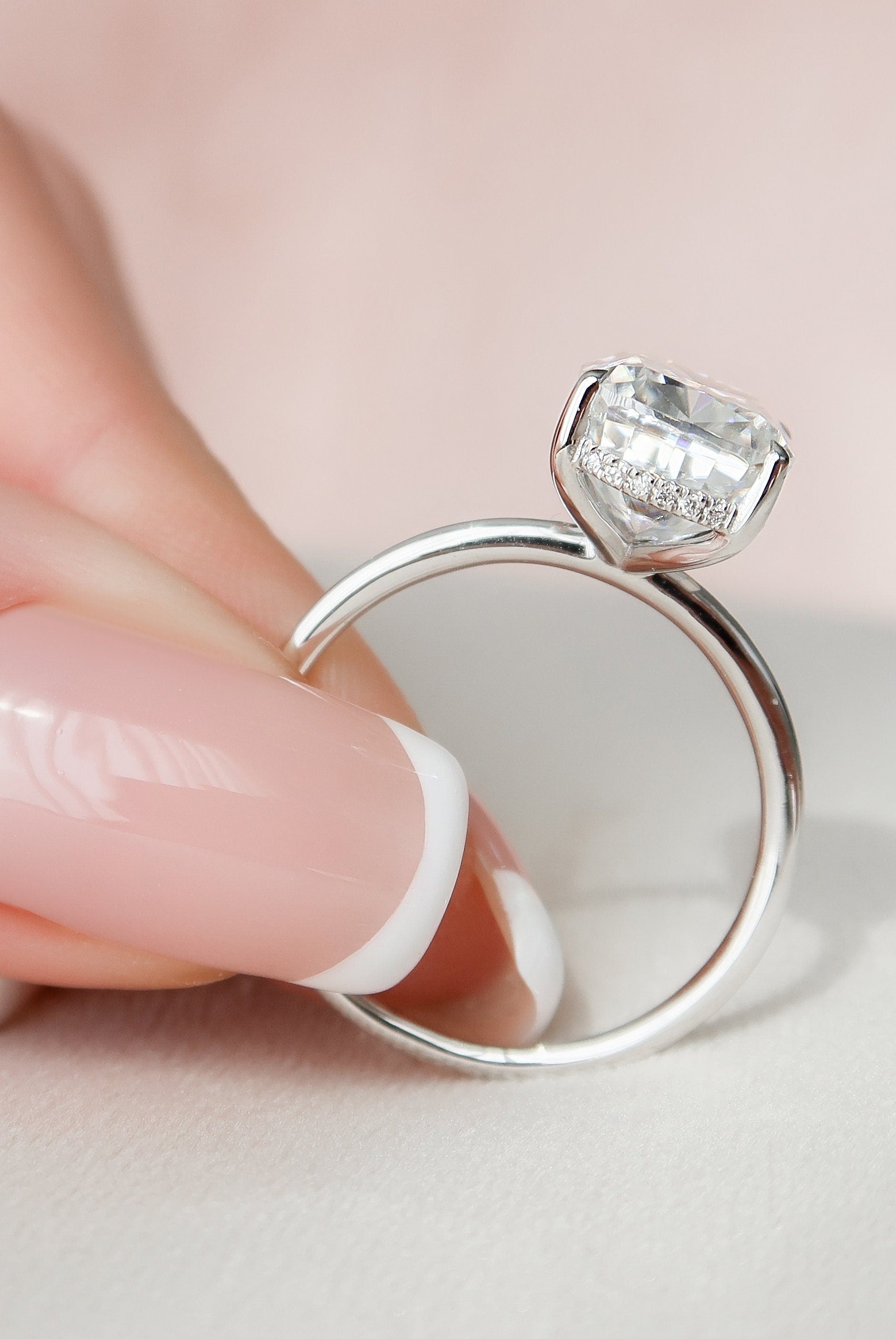 6.0CT Elongated Cushion Hidden Halo Moissanite Diamond Solitaire Engagement Ring