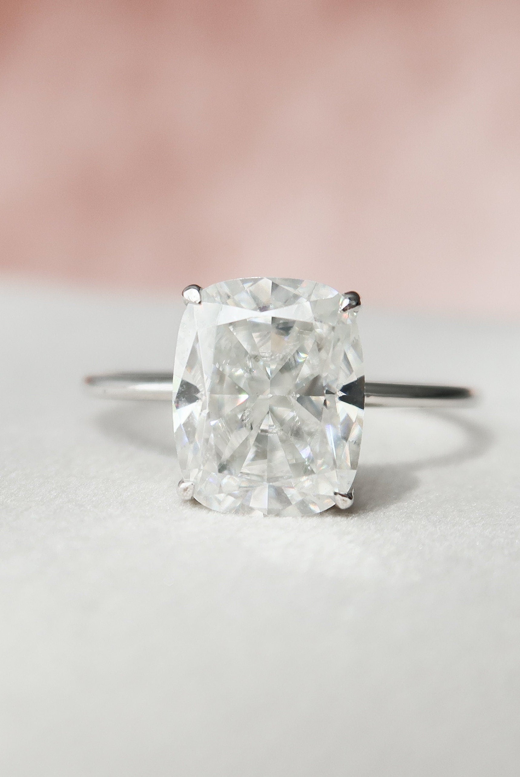 6.0CT Elongated Cushion Hidden Halo Moissanite Diamond Solitaire Engagement Ring
