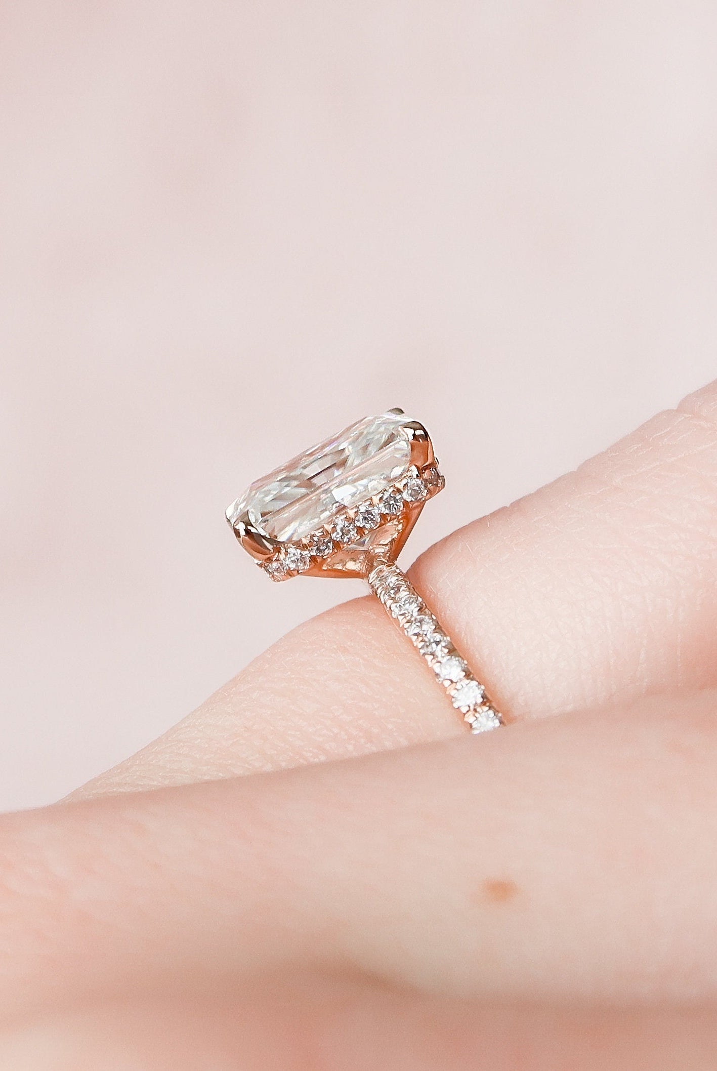 2.0CT Radiant Hidden Halo Moissanite Diamond Pave Engagement Ring In Solid Gold