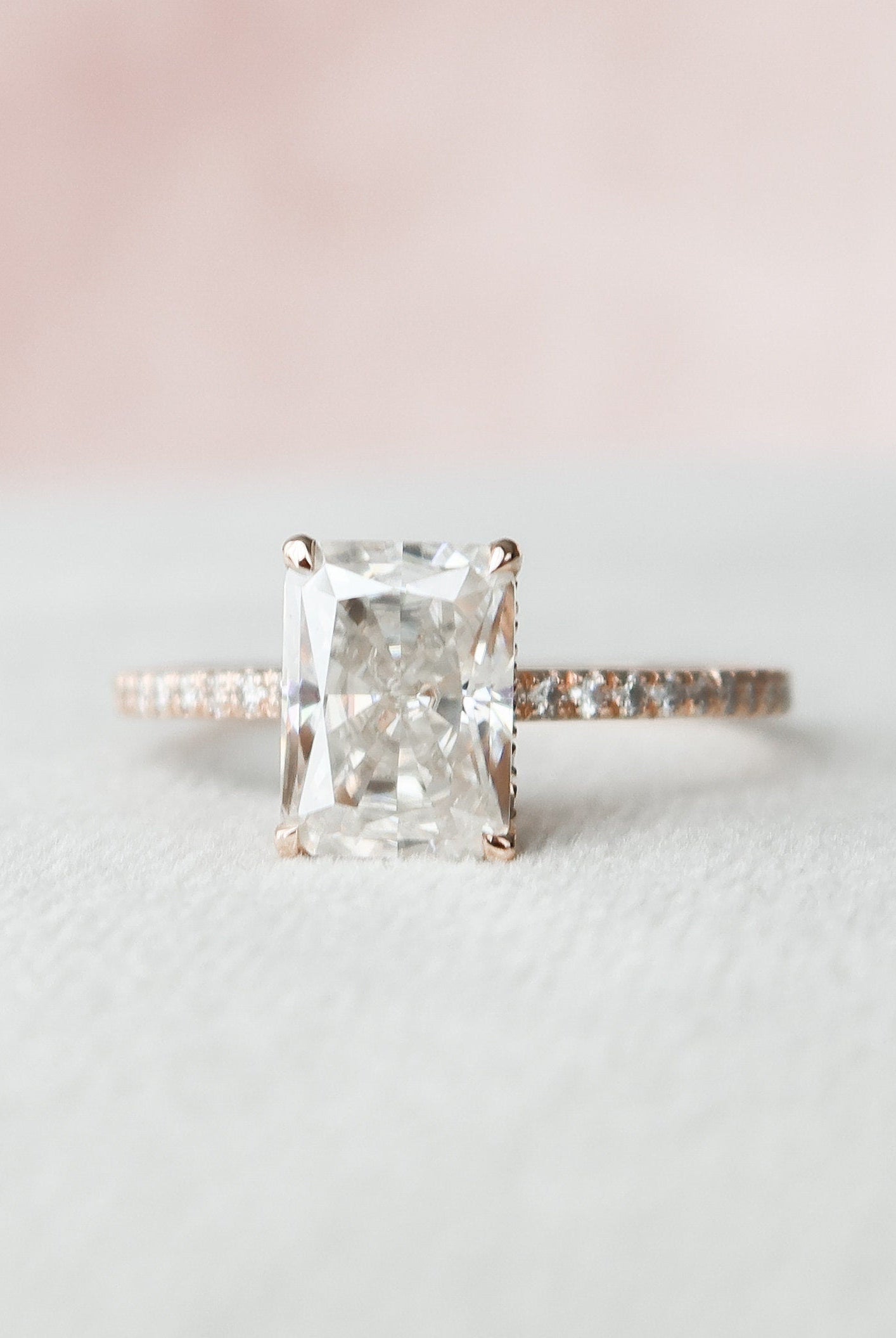 2.0CT Radiant Hidden Halo Moissanite Diamond Pave Engagement Ring In Solid Gold