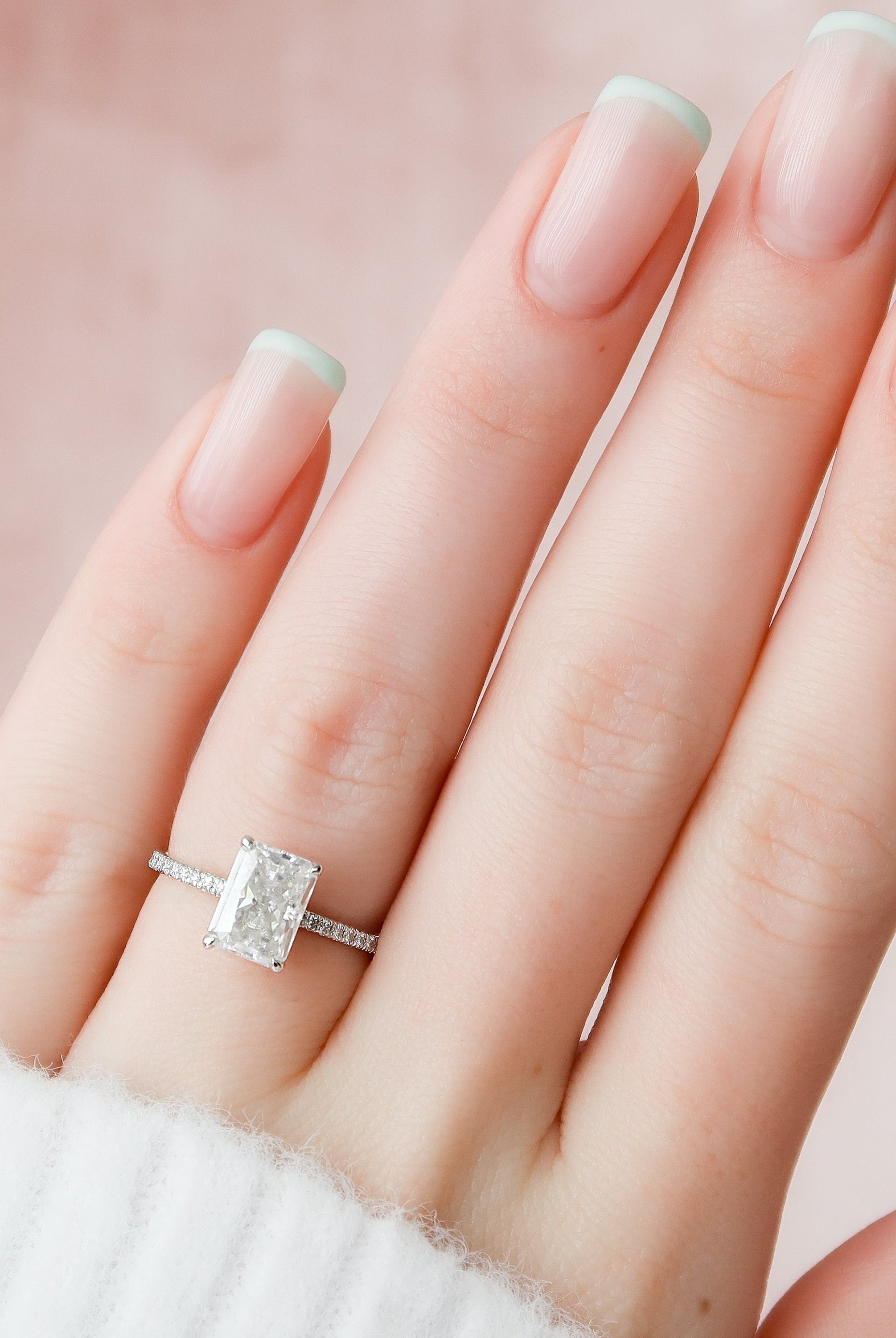 2.0CT Radiant Hidden Halo Moissanite Diamond Pave Engagement Ring In Solid Gold