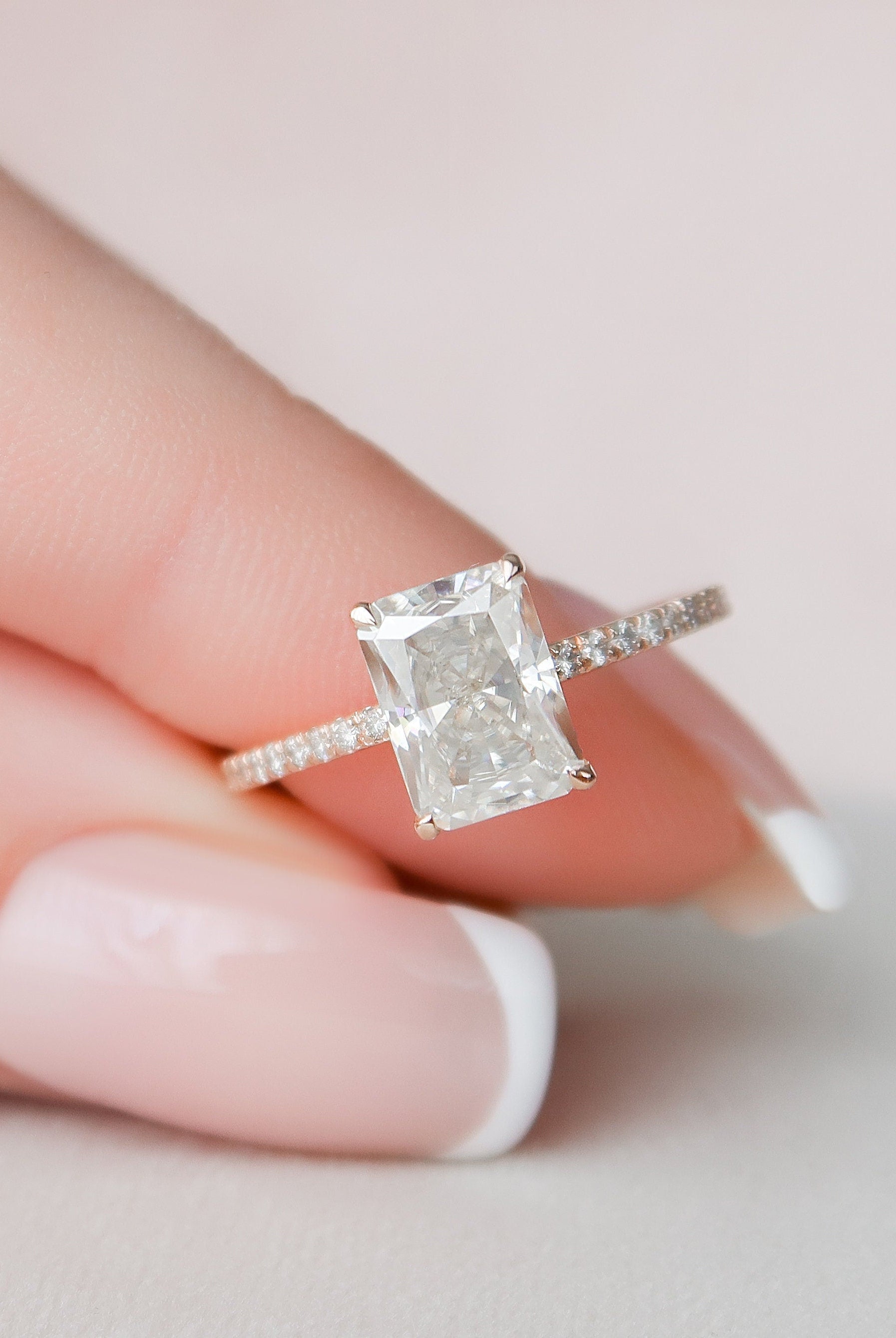 2.0CT Radiant Hidden Halo Moissanite Diamond Pave Engagement Ring In Solid Gold