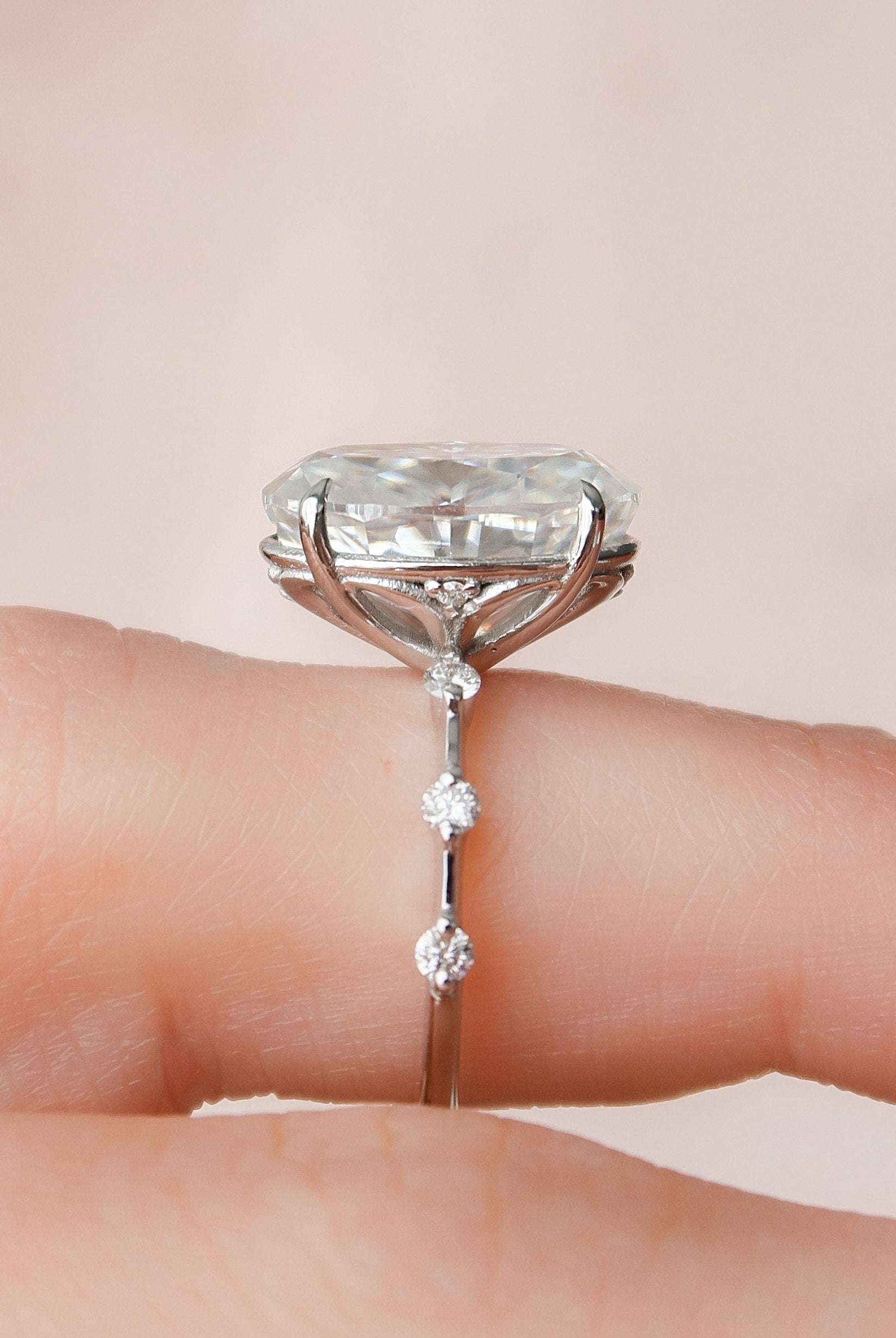 4.50CT Oval Petite Pave Moissanite Diamond Engagement Ring For Women