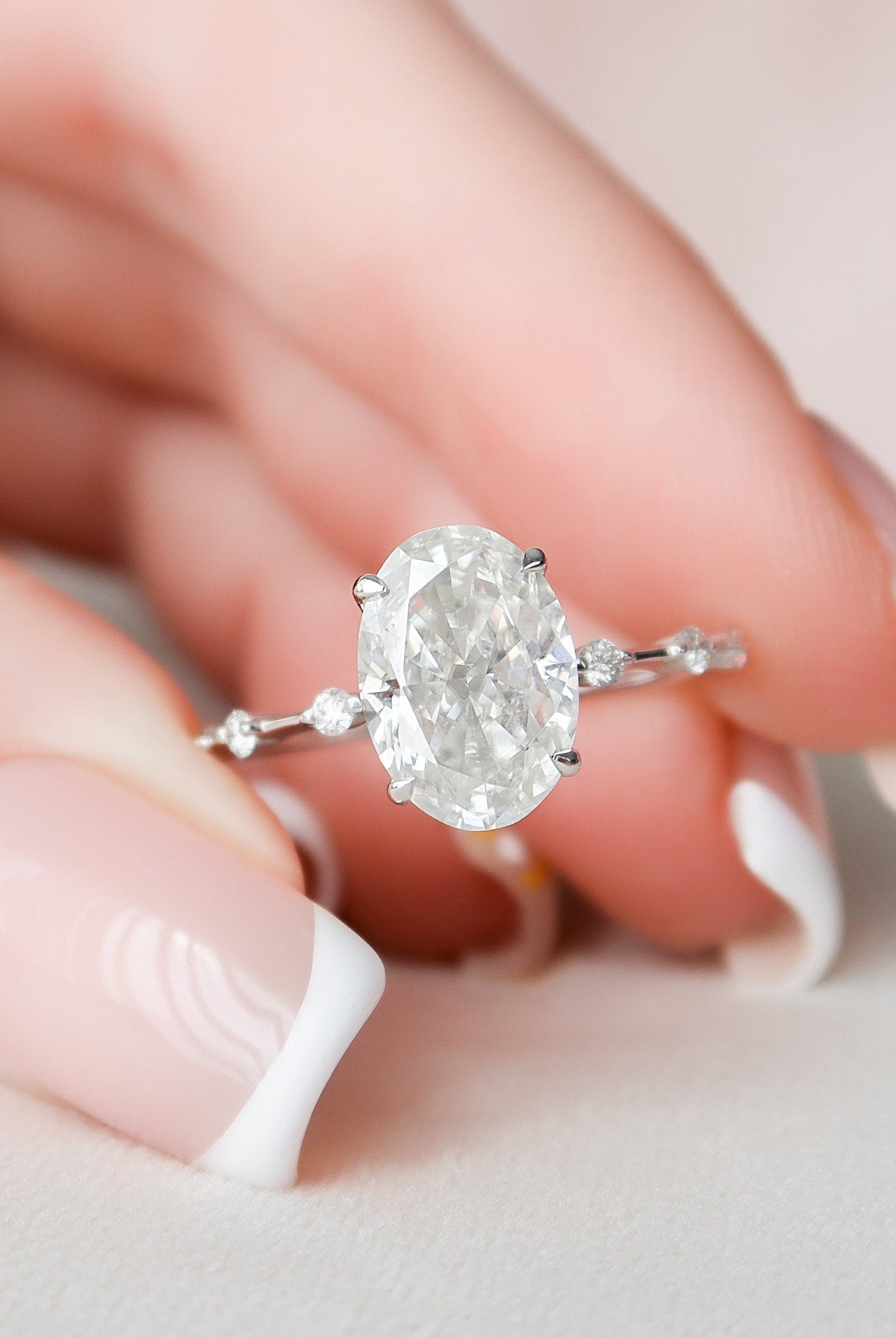 3.0CT Oval Petite Pave Moissanite Diamond Engagement Ring For Women