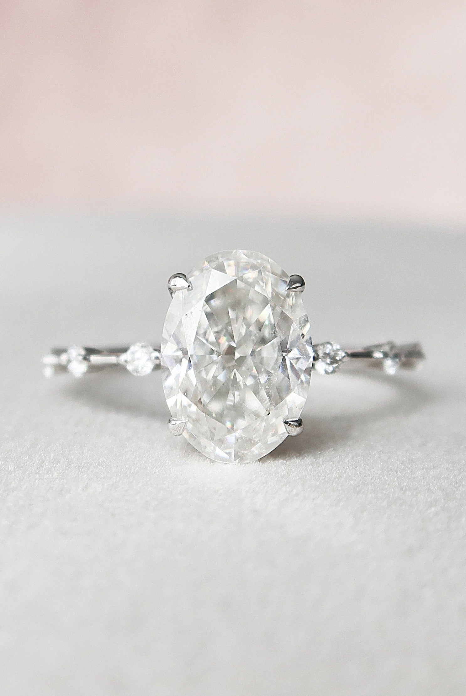 3.0CT Oval Petite Pave Moissanite Diamond Engagement Ring For Women