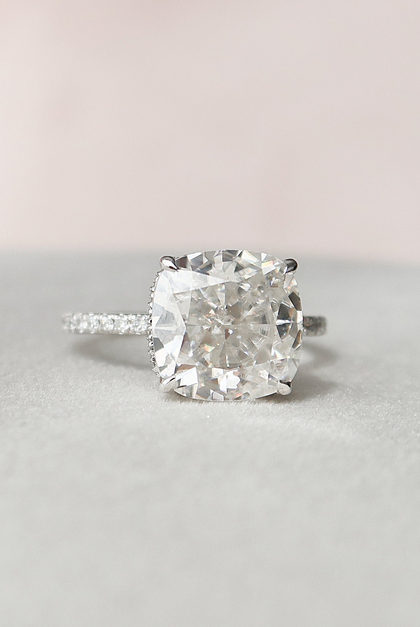 4.50CT Cushion Hidden Halo Moissanite Diamond Pave Engagement Ring For Women