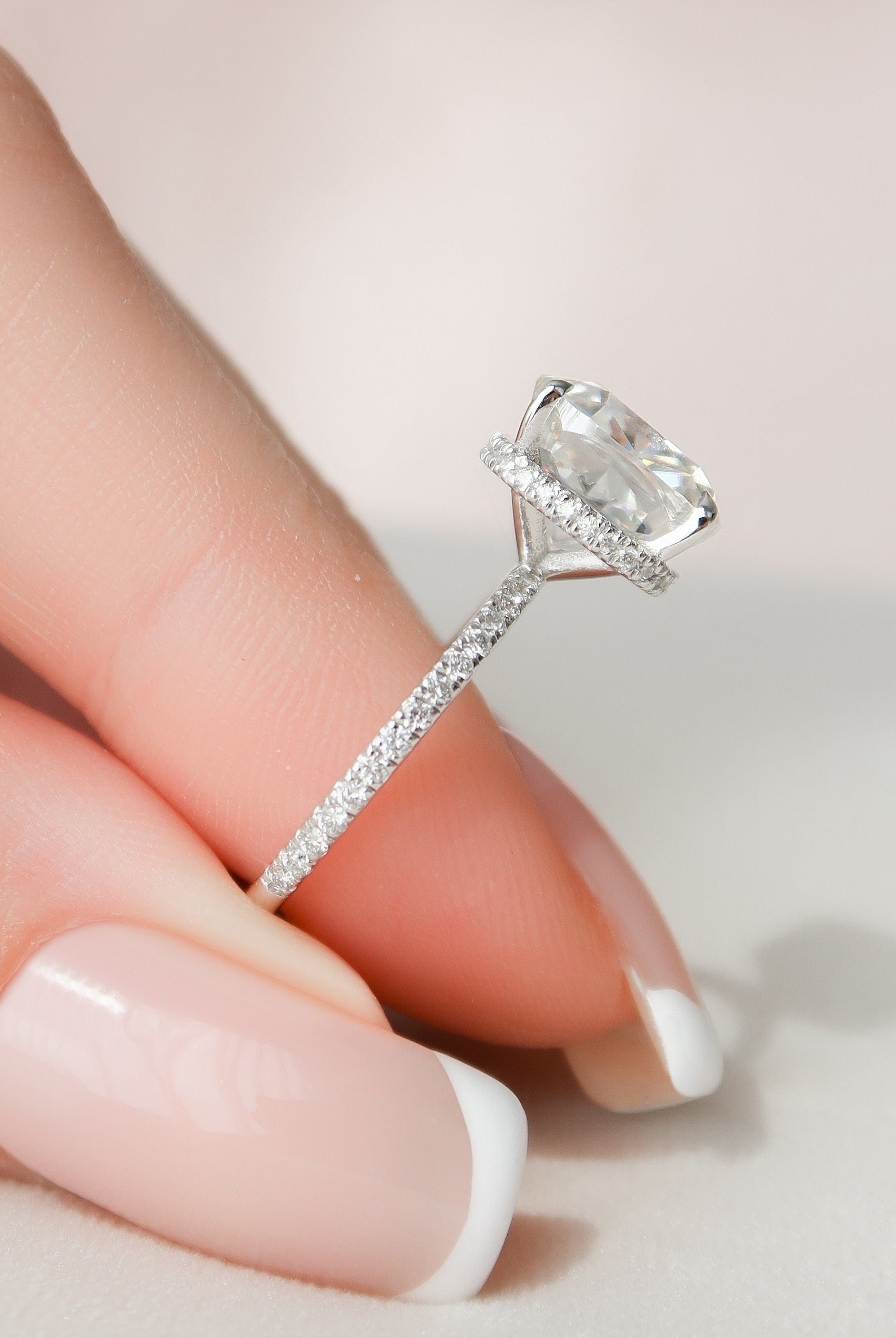 4.50CT Cushion Hidden Halo Moissanite Diamond Pave Engagement Ring For Women