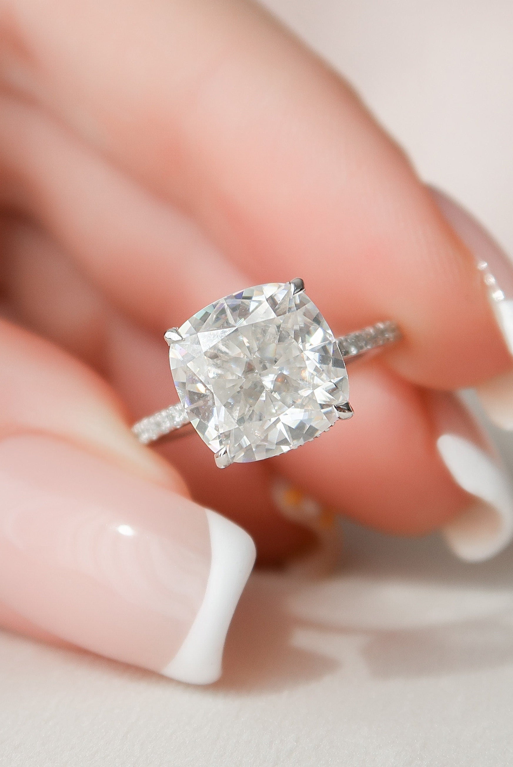 4.50CT Cushion Hidden Halo Moissanite Diamond Pave Engagement Ring For Women