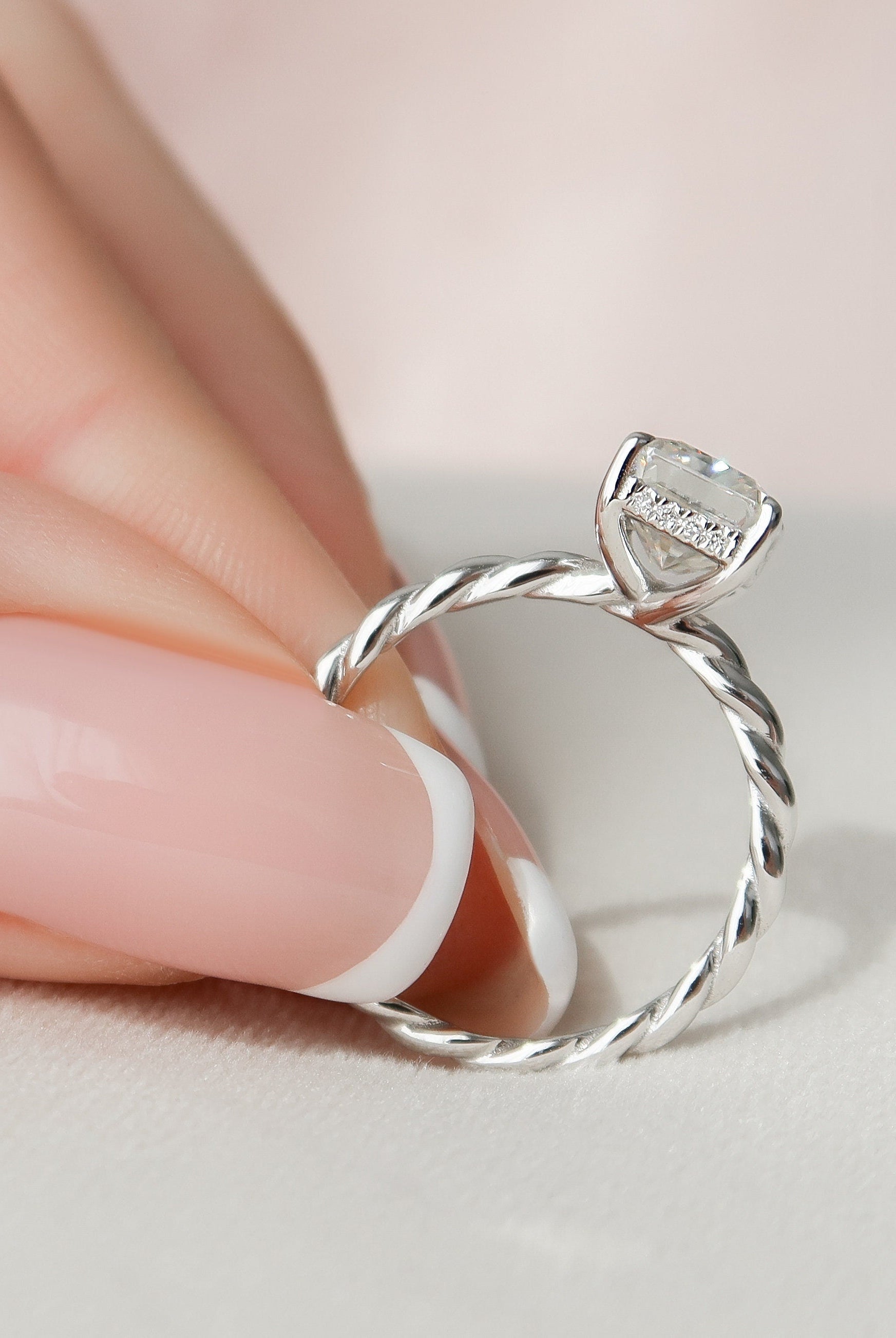 2.50CT Radiant Hidden Halo Moissanite Diamond Braided Engagement Ring
