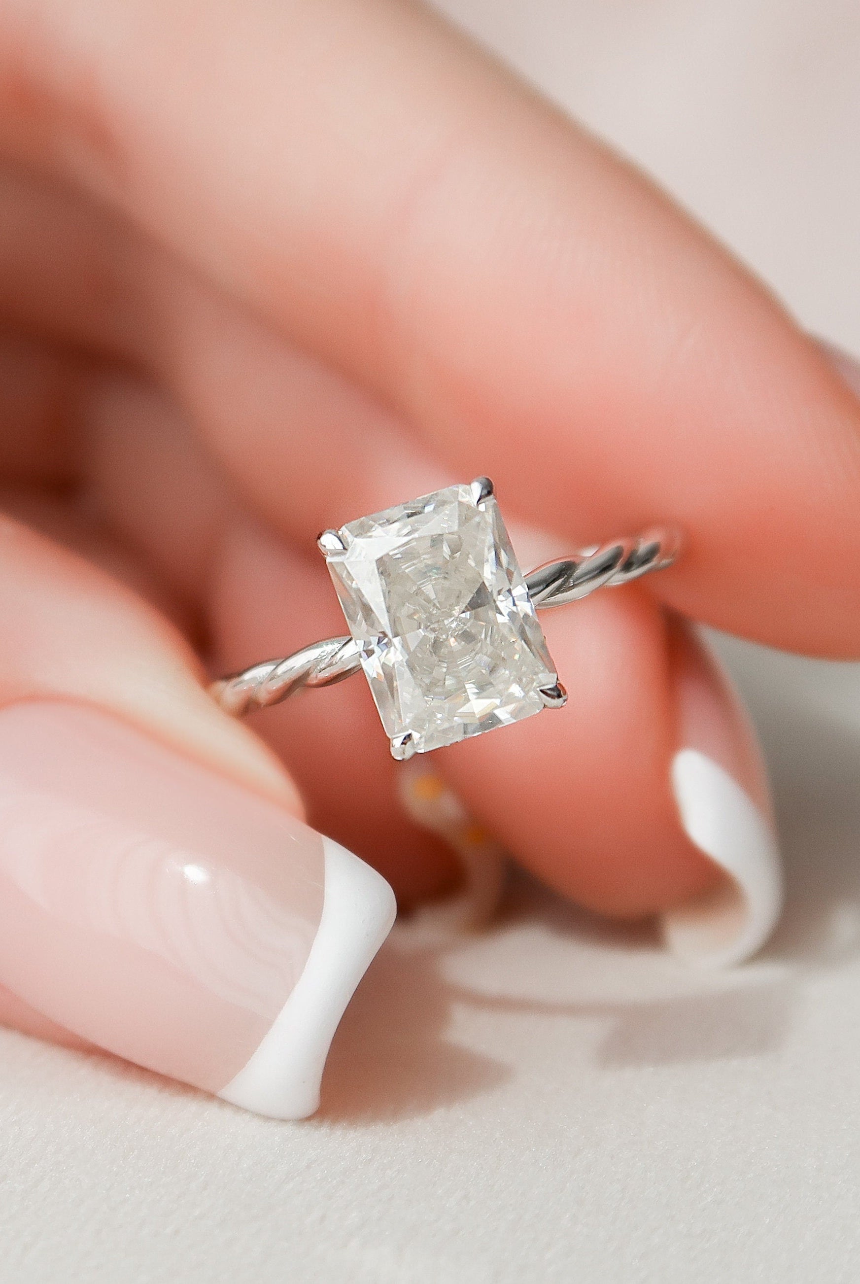 2.50CT Radiant Hidden Halo Moissanite Diamond Braided Engagement Ring