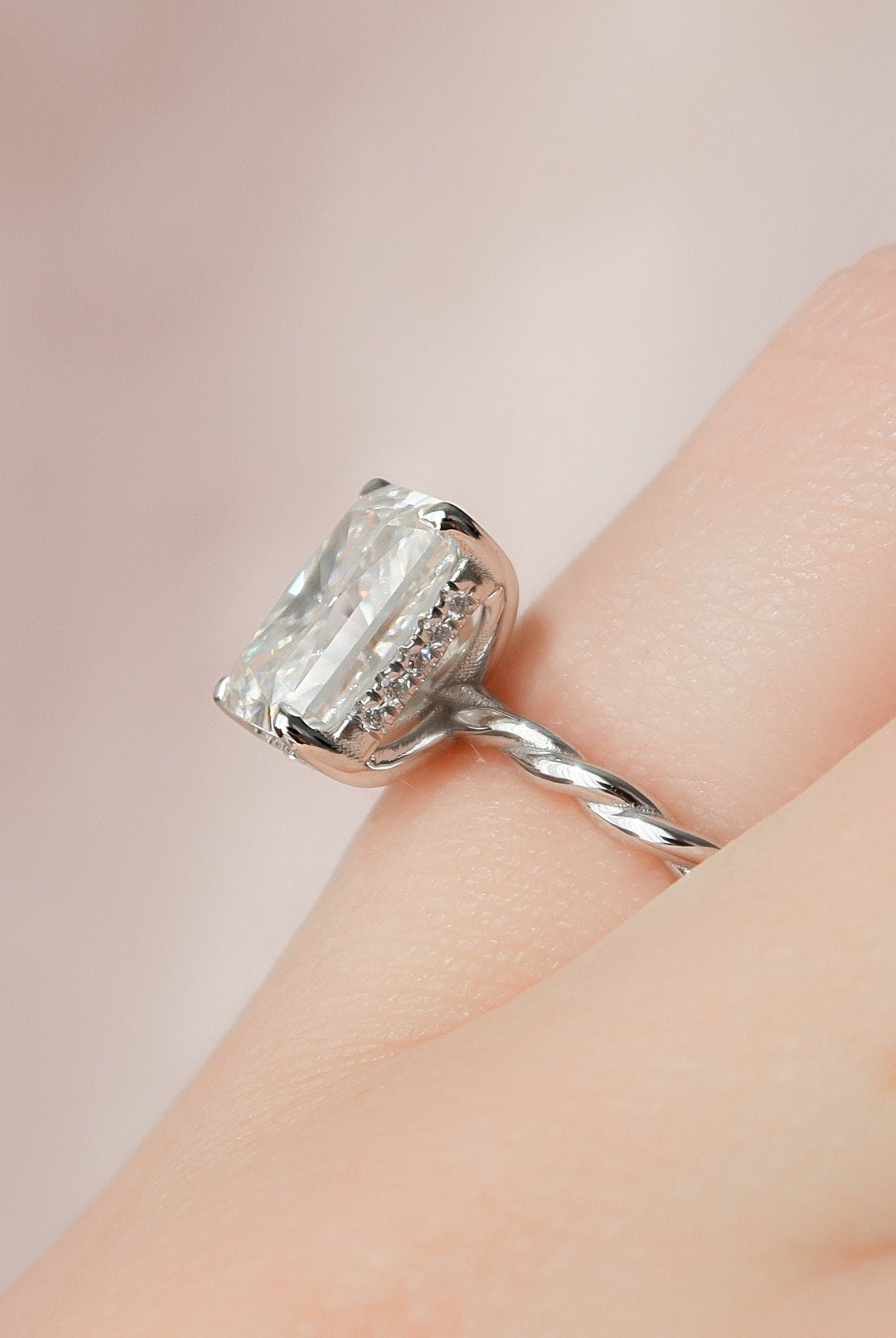 2.50CT Radiant Hidden Halo Moissanite Diamond Braided Engagement Ring